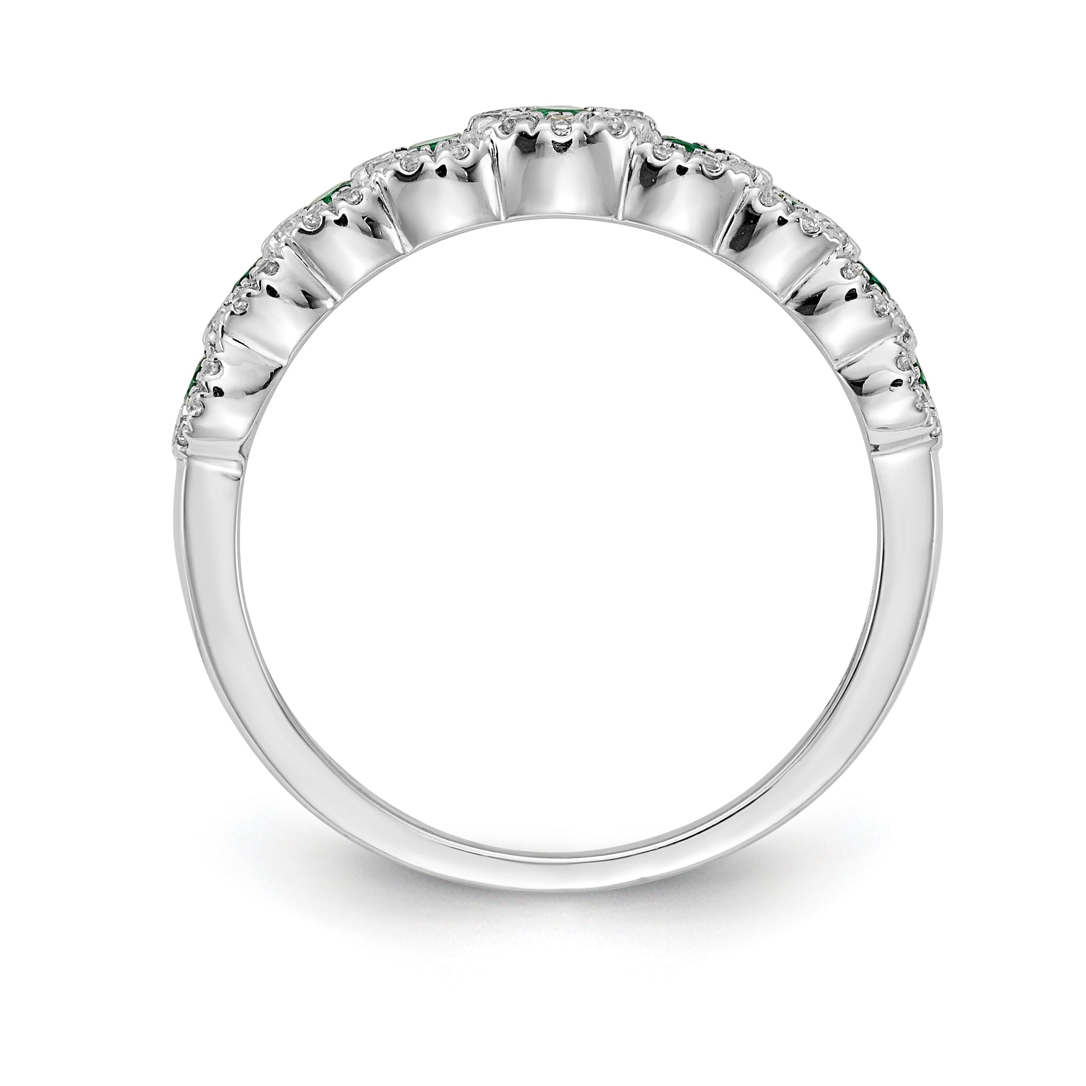 14k White Gold Diamond and Emerald Polished Ring Secondary image