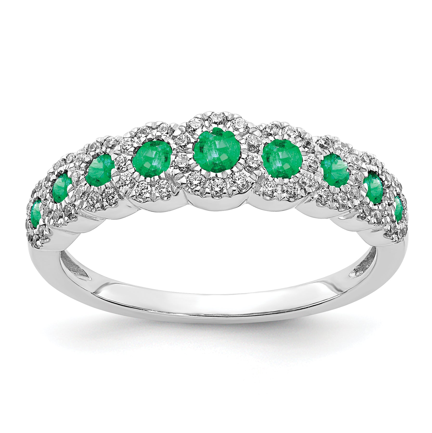 14k White Gold Diamond and Emerald Polished Ring Main image