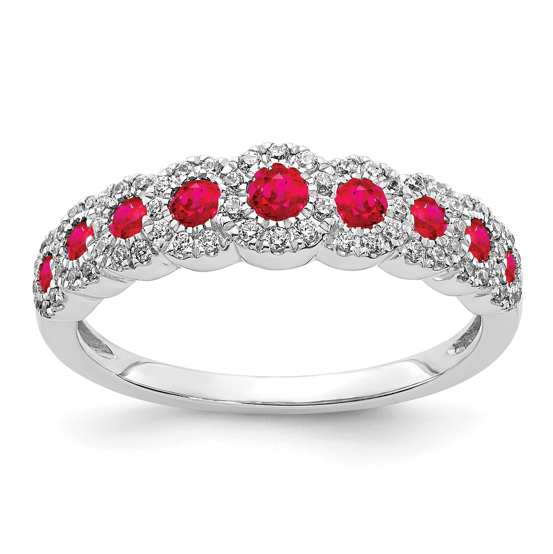 14k White Gold Diamond and Ruby Polished Ring Main image