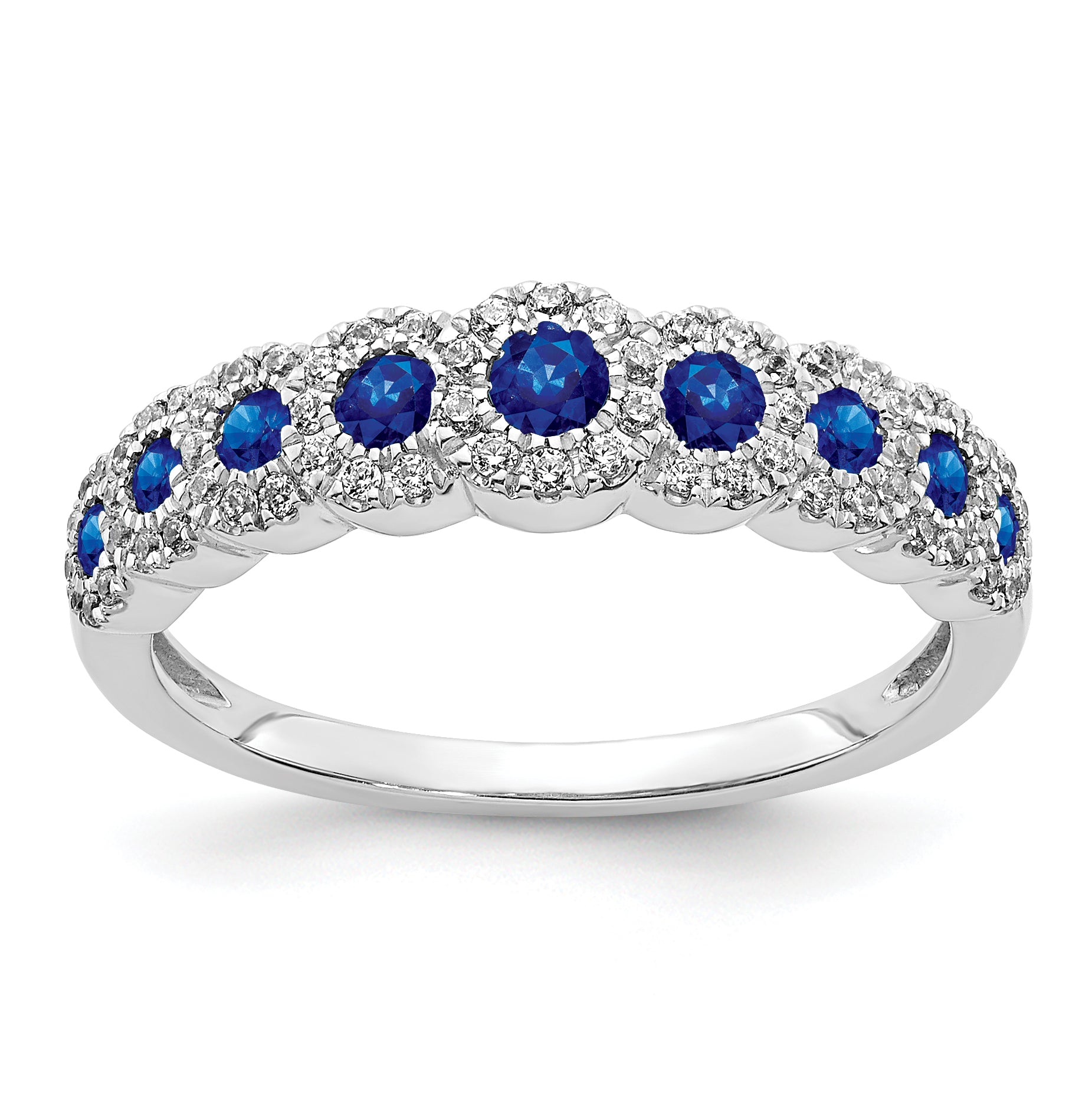 14k White Gold Diamond and Sapphire Polished Ring Main image