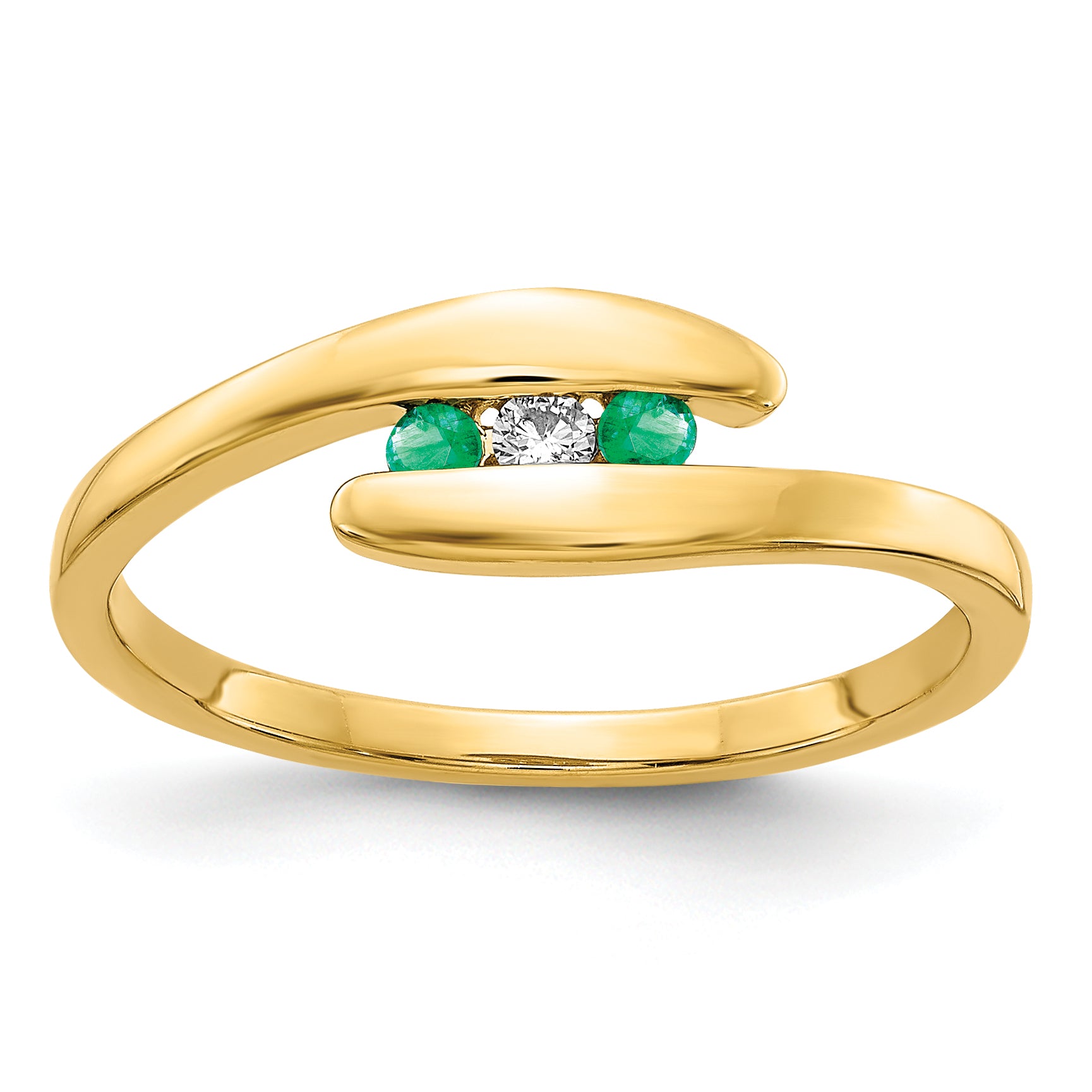 14k Emerald and Diamond 3-stone Ring Main image