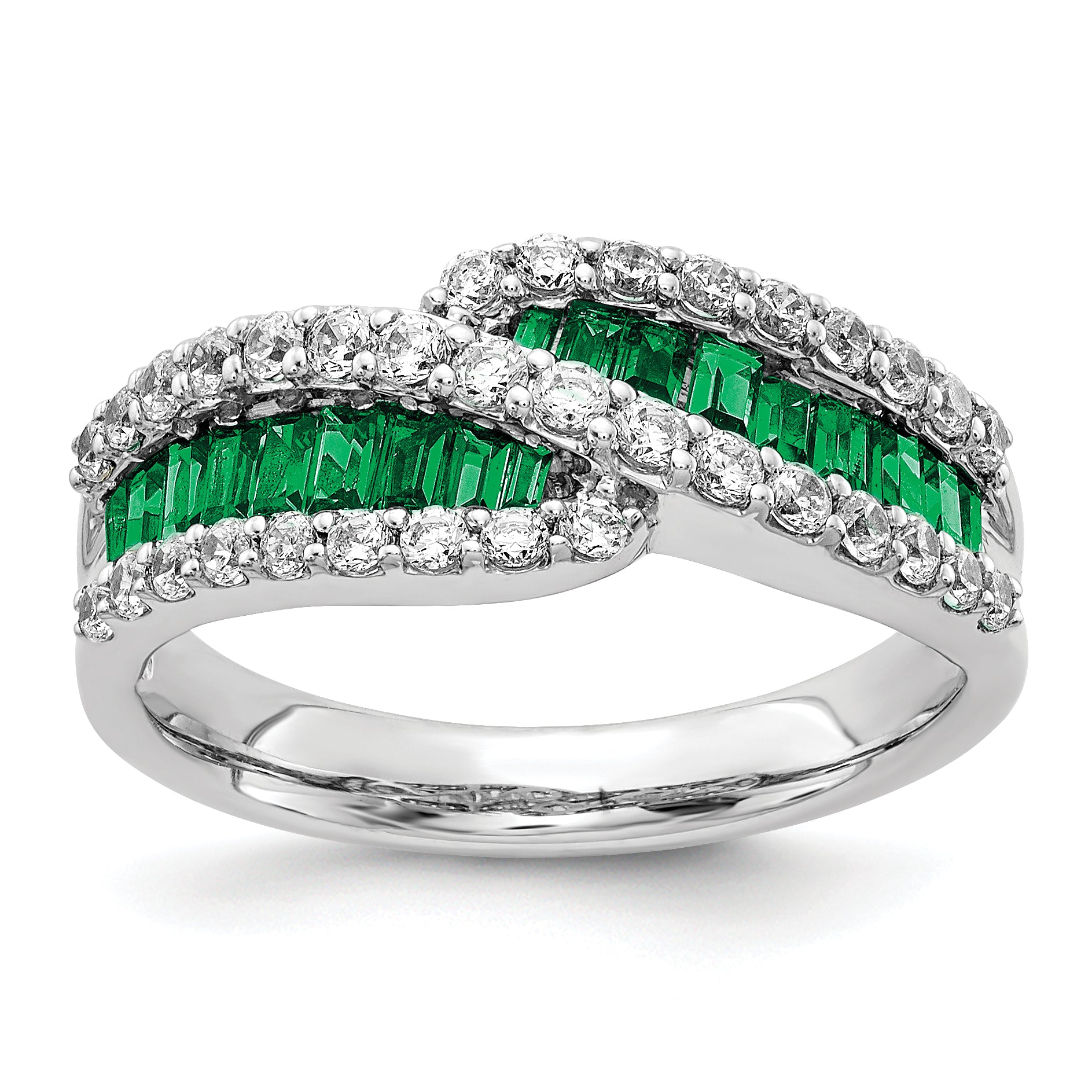 14k White Gold Emerald Diamond Ring