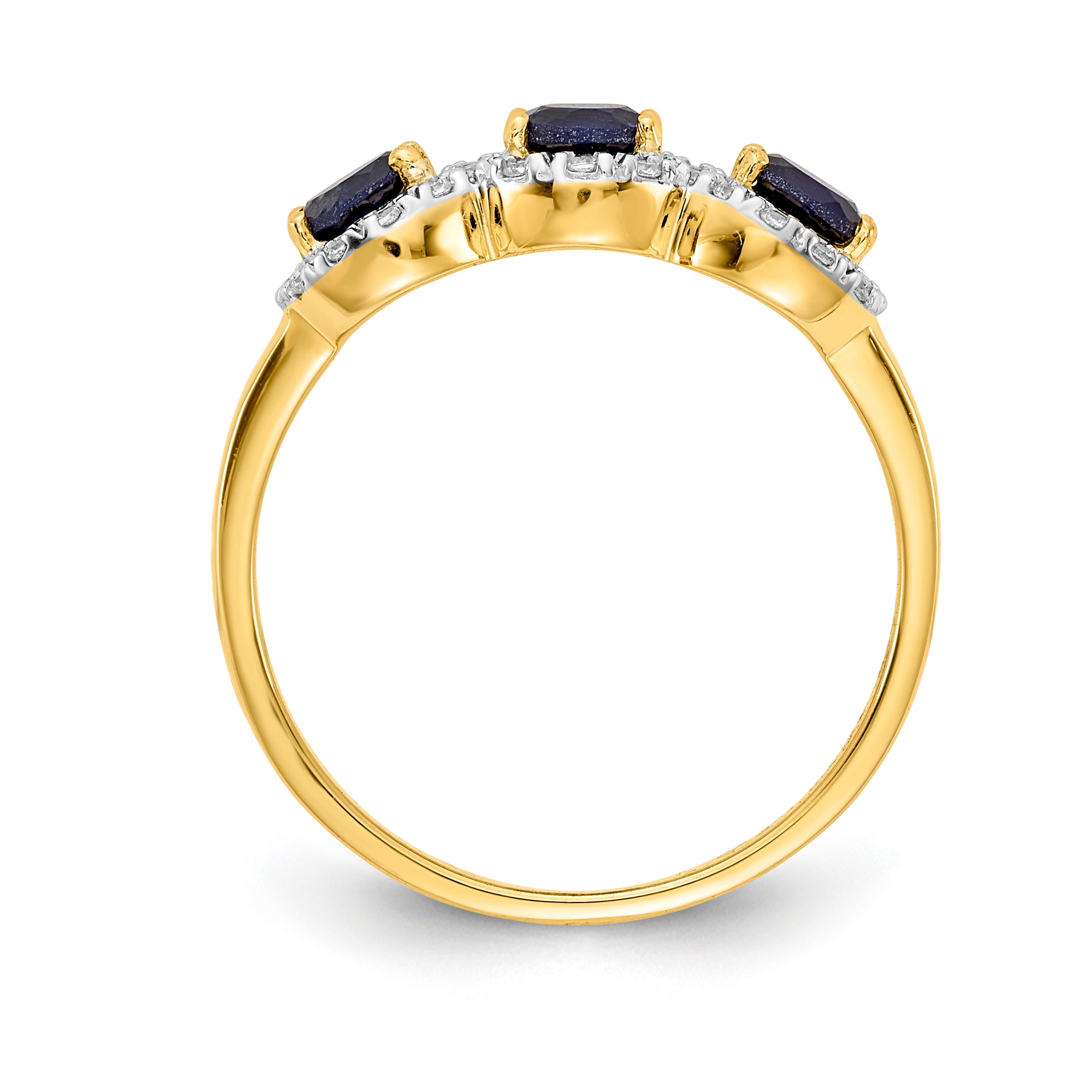 14k Sapphire and Diamond 3-Stone Ring Secondary image
