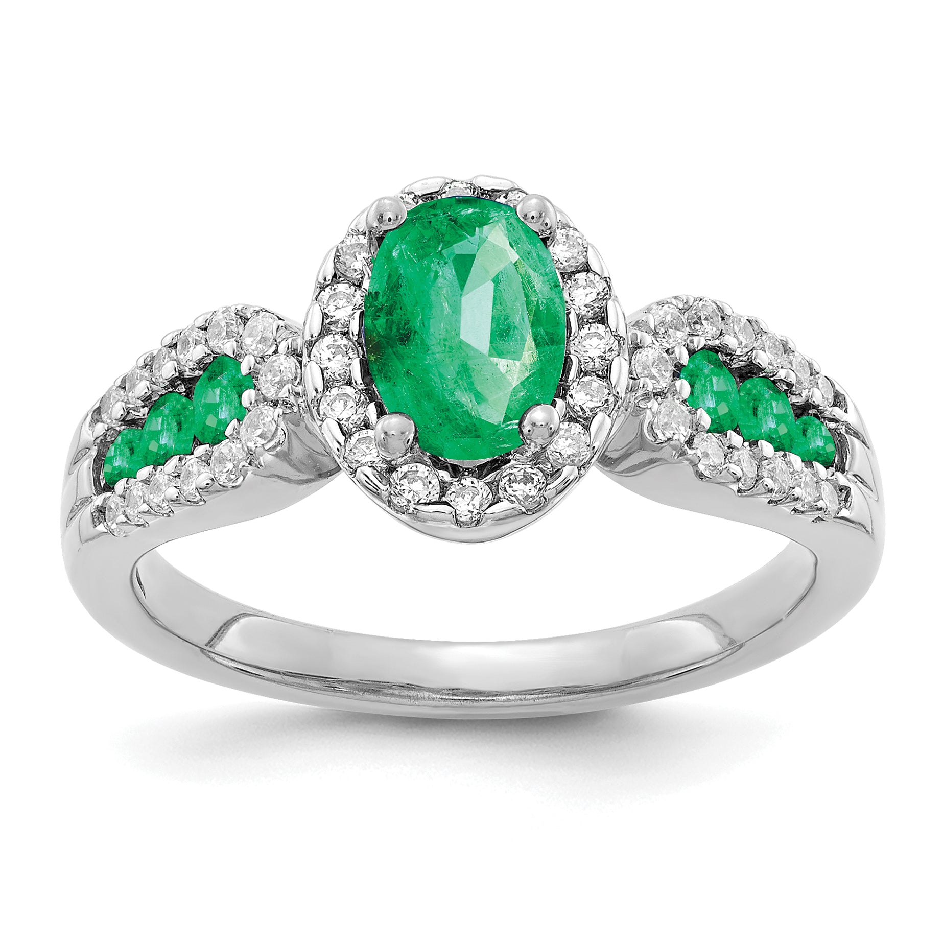 14k White Gold Diamond and Oval Emerald Ring Main image