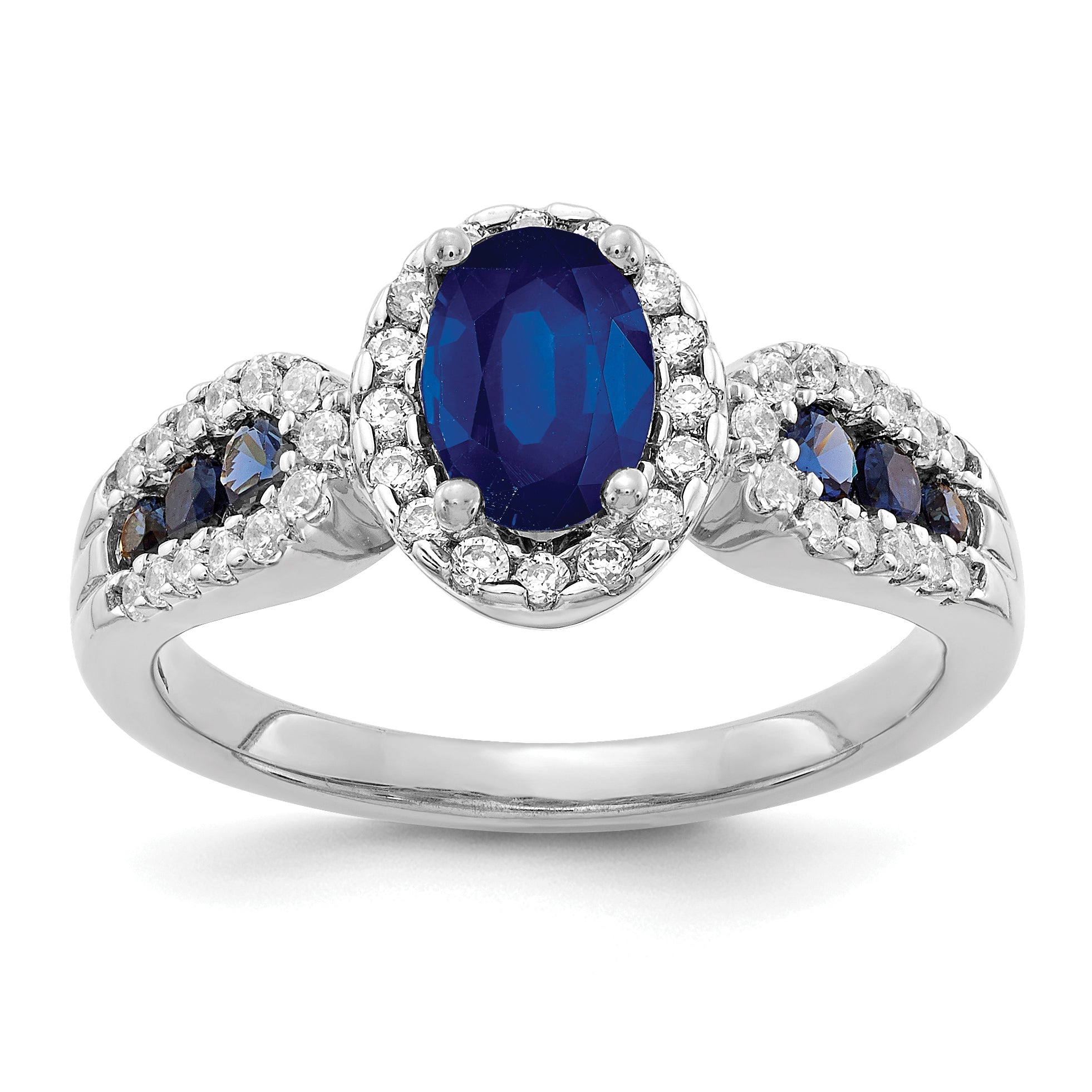 14k White Gold Diamond and Oval Sapphire Ring Main image