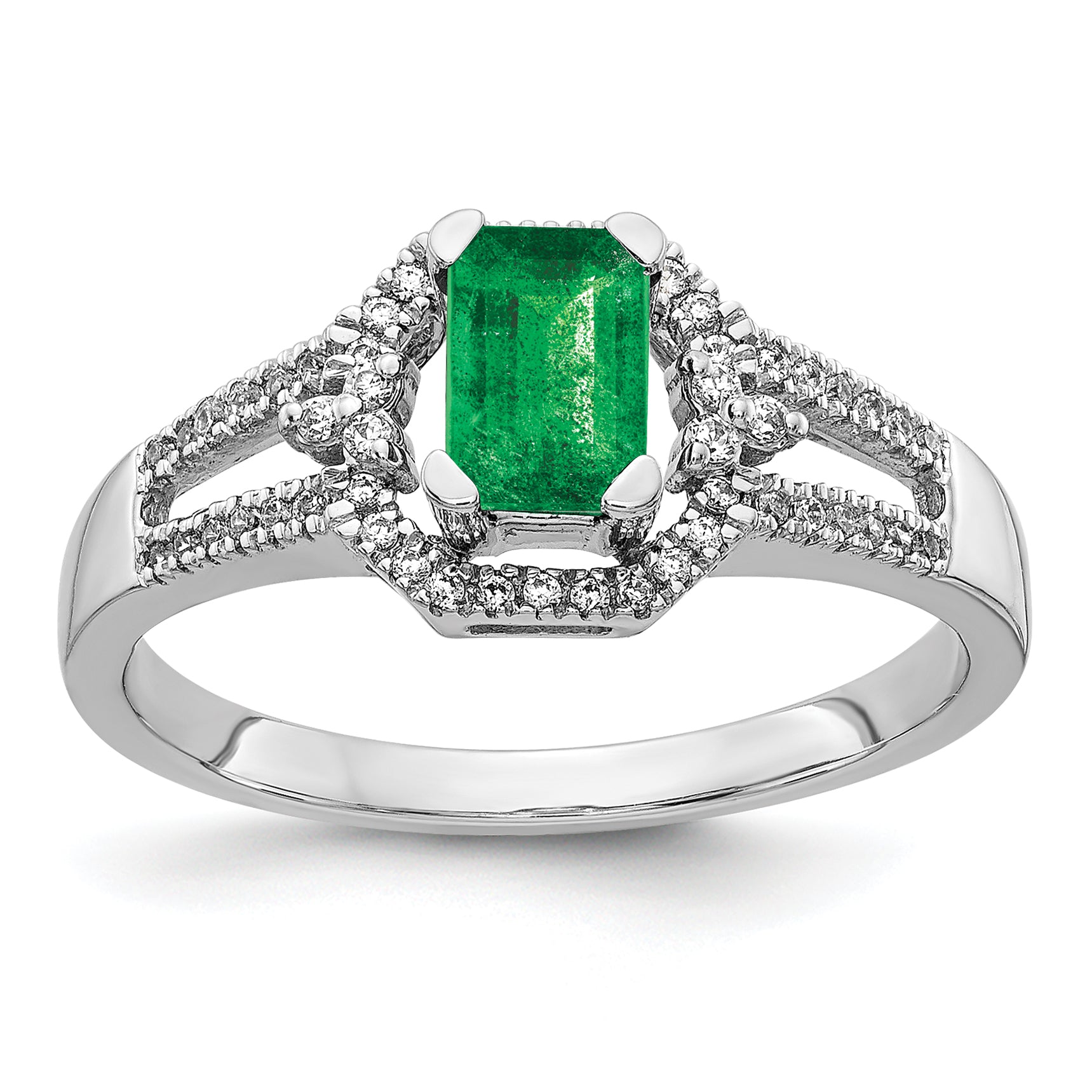14k White Gold Diamond and Emerald Ring