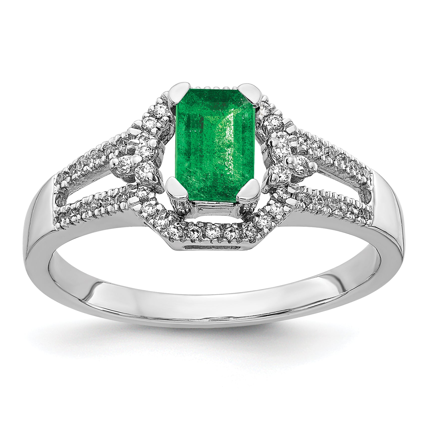 14k White Gold Diamond and Emerald Ring Main image