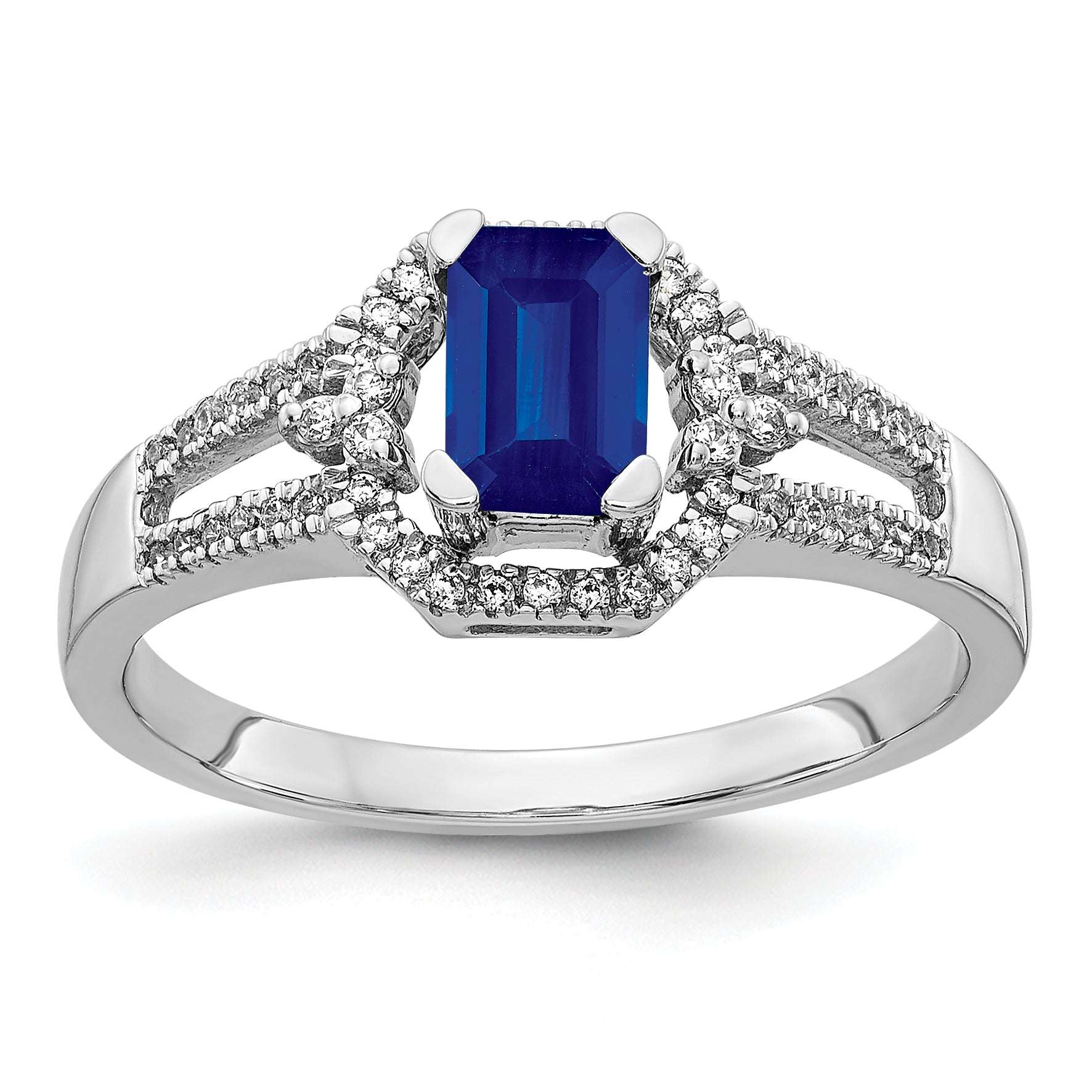 14k White Gold Diamond and Sapphire Ring Main image