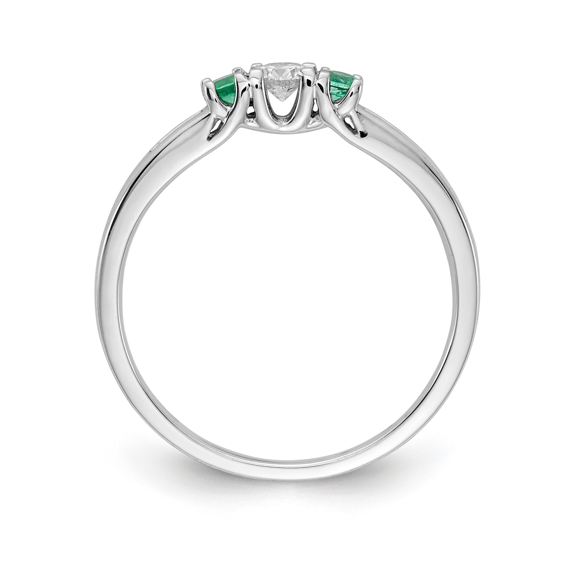 14k White Gold Diamond and Emerald 3-stone Ring Secondary image