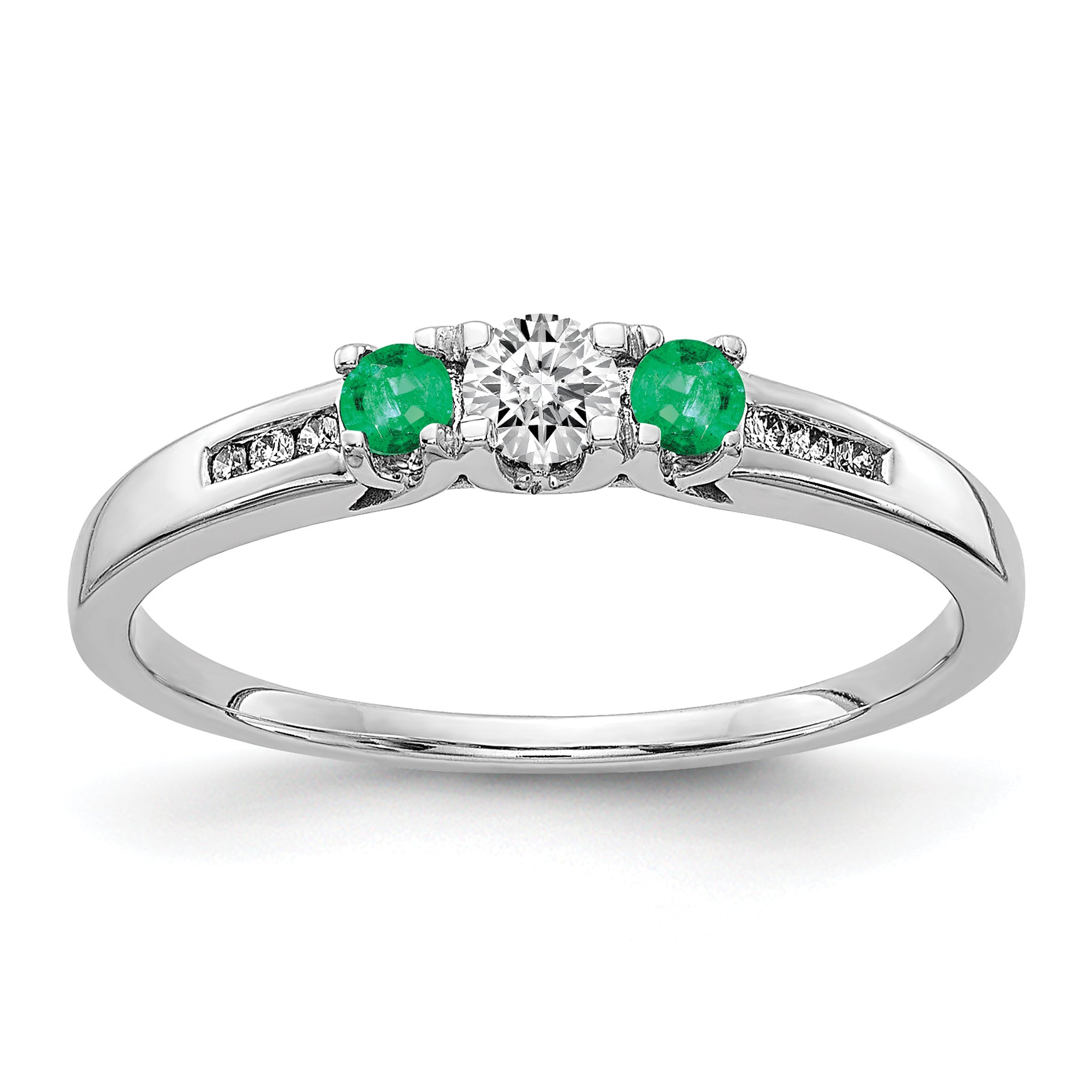 14k White Gold Diamond and Emerald 3-stone Ring Main image