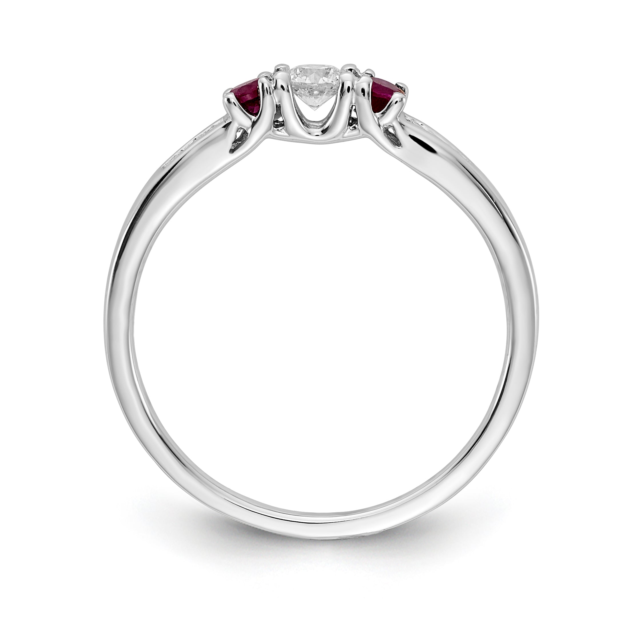 14k White Gold Diamond and Ruby 3-stone Ring Secondary image