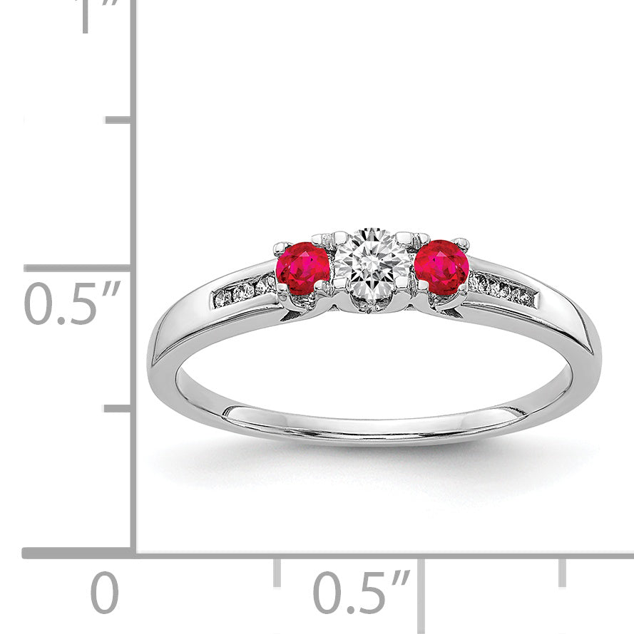 14k White Gold Diamond and Ruby 3-stone Ring
