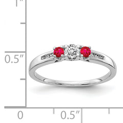 14k White Gold Diamond and Ruby 3-stone Ring