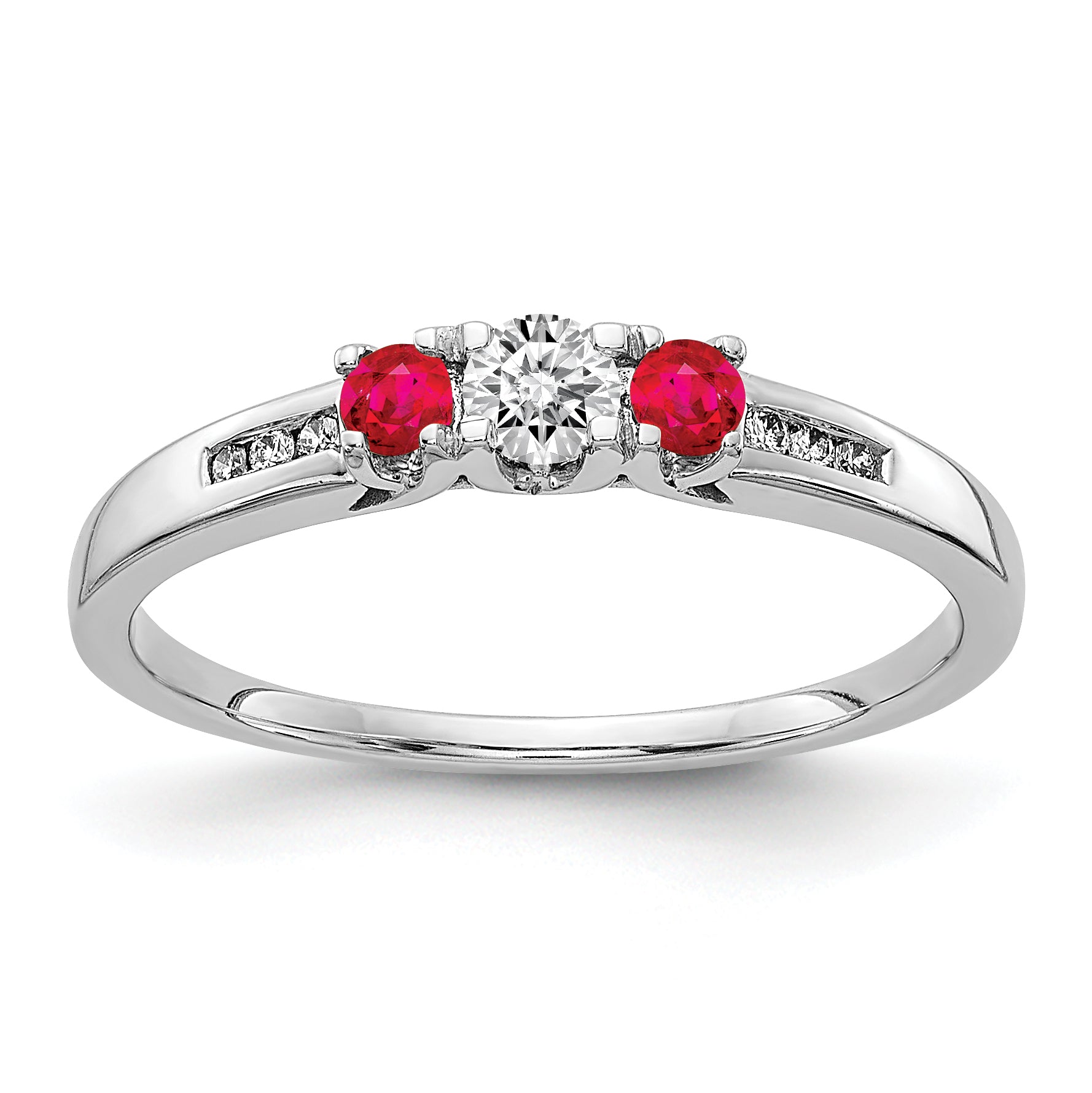14k White Gold Diamond and Ruby 3-stone Ring Main image