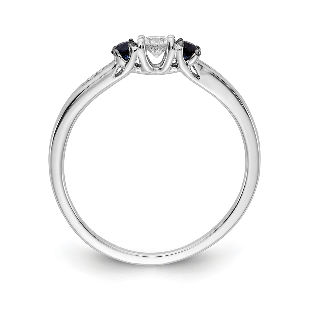 14k White Gold Diamond and Sapphire 3-stone Ring