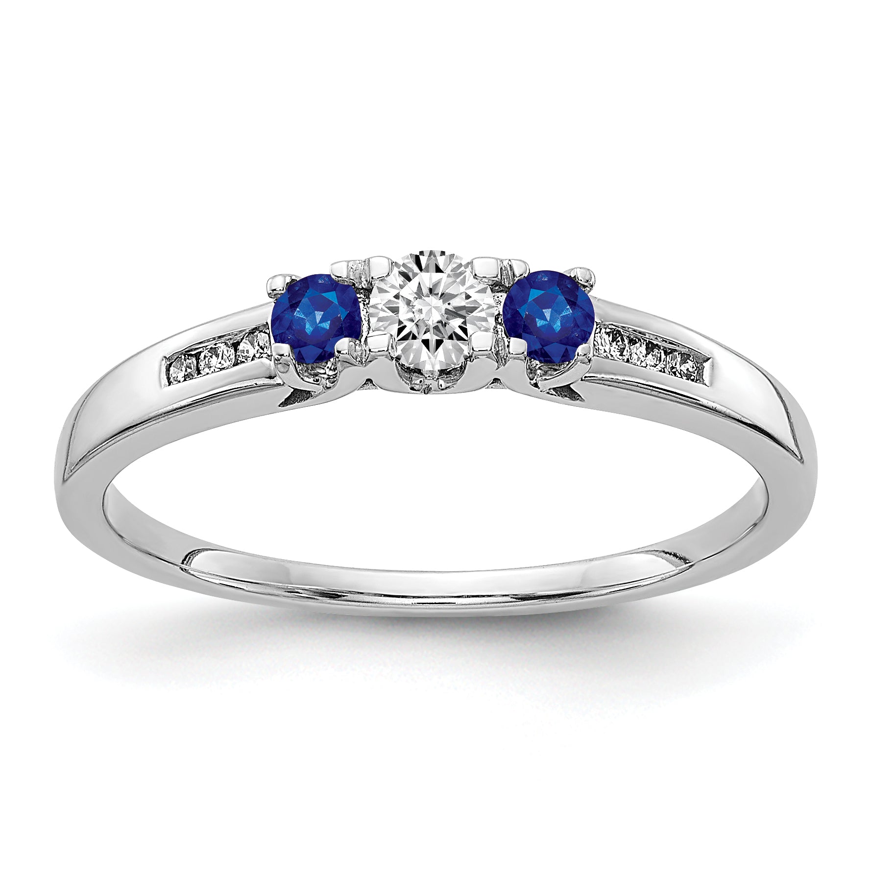 14k White Gold Diamond and Sapphire 3-stone Ring Main image