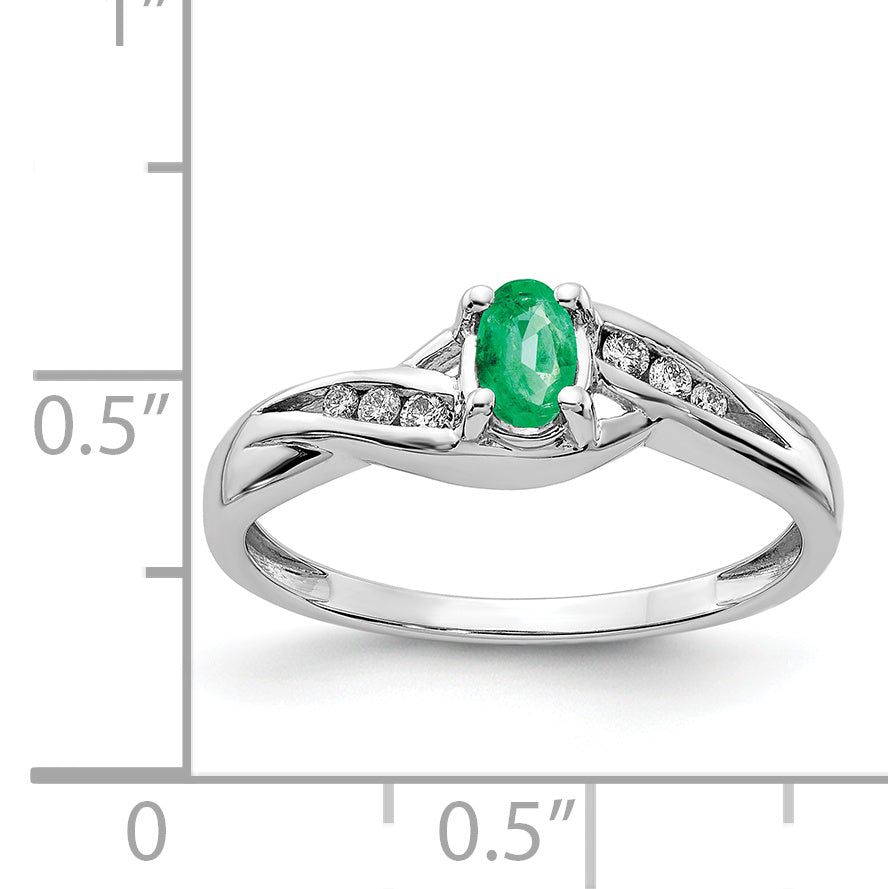 14k White Gold Oval Emerald Diamond Ring - 7