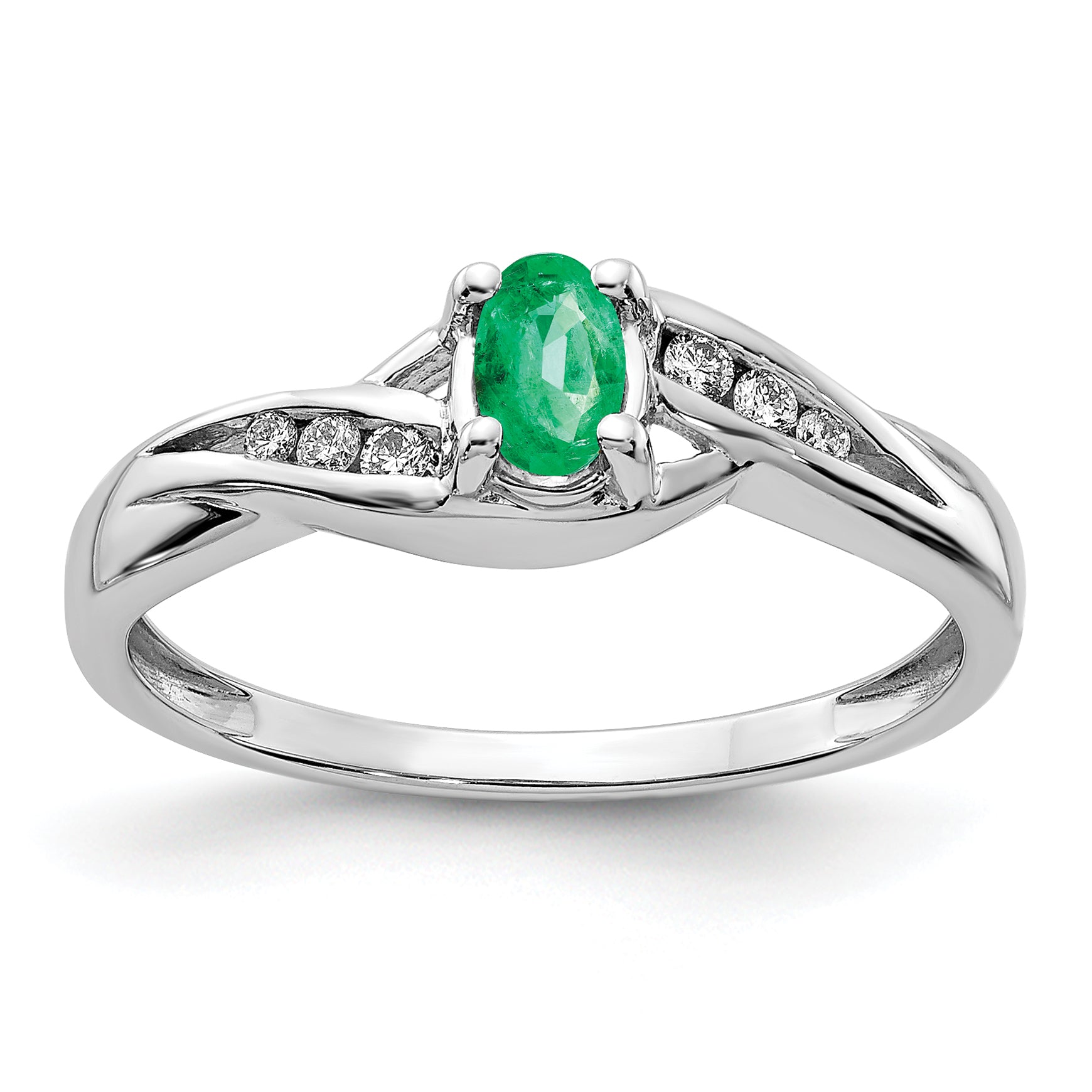 14k White Gold Oval Emerald Diamond Ring Main image
