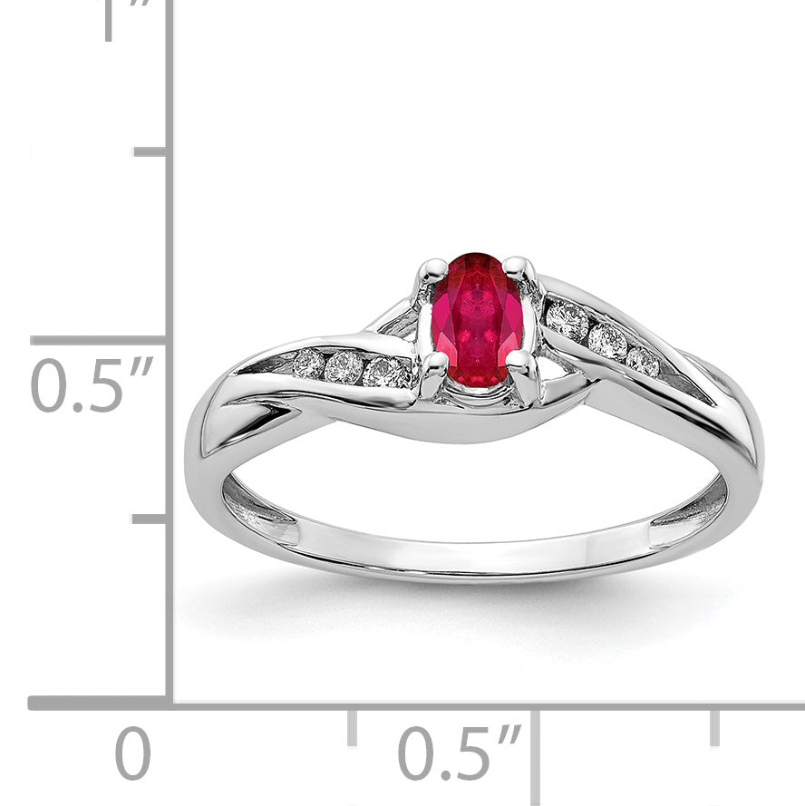 14k White Gold Oval Composite Ruby and Diamond Ring