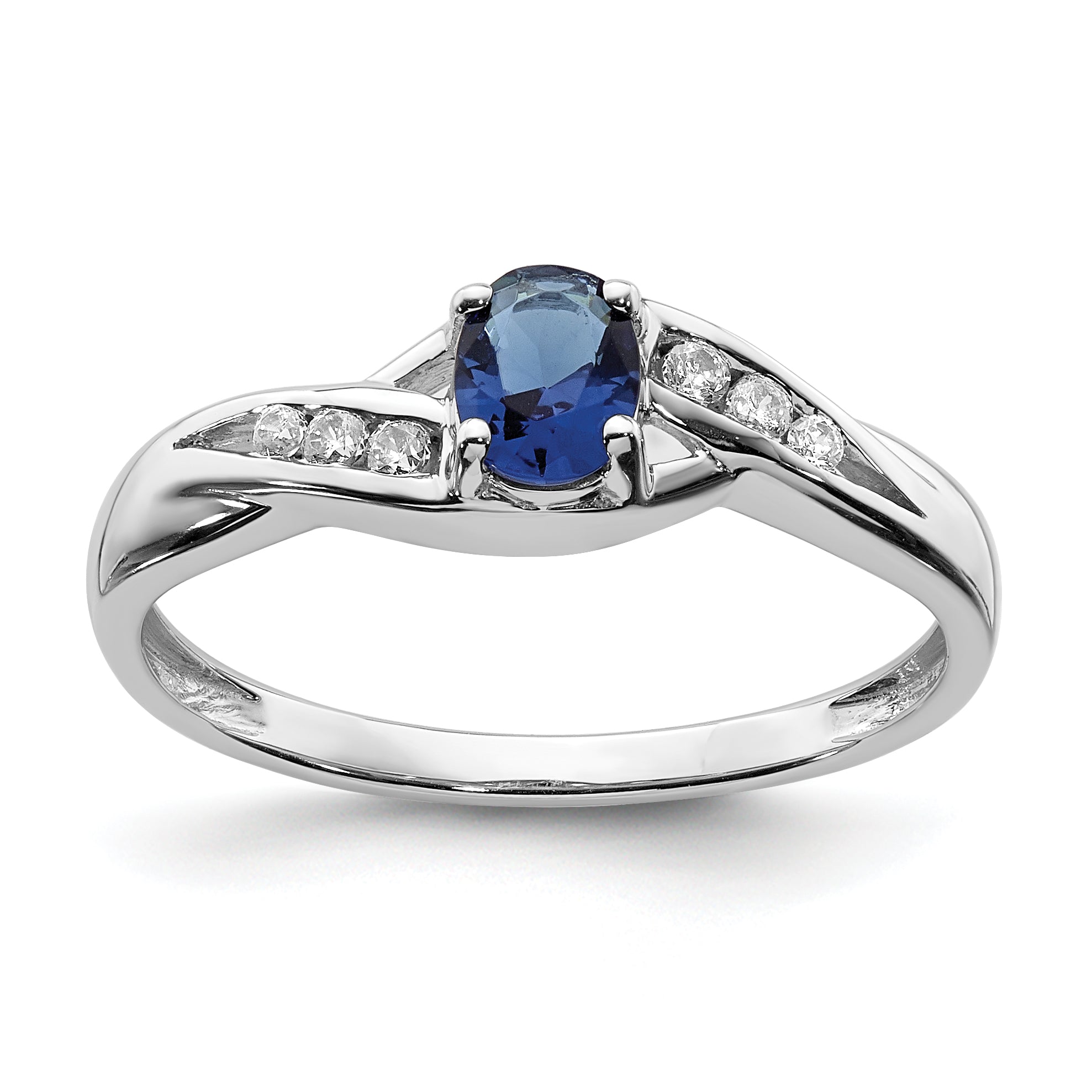 14k White Gold Oval Sapphire Diamond Ring Main image