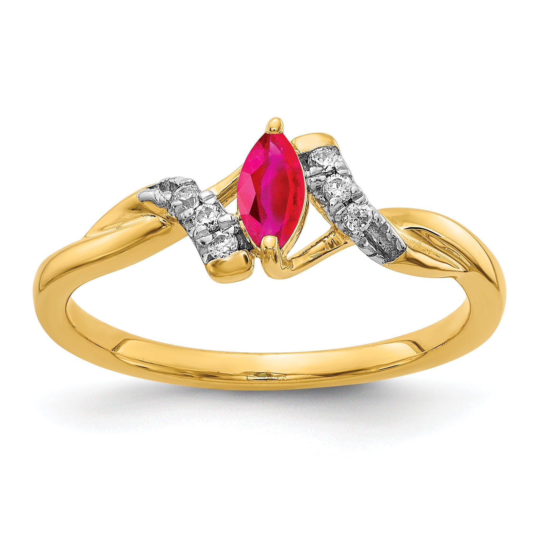 14k Diamond and Marquise Ruby Ring Main image