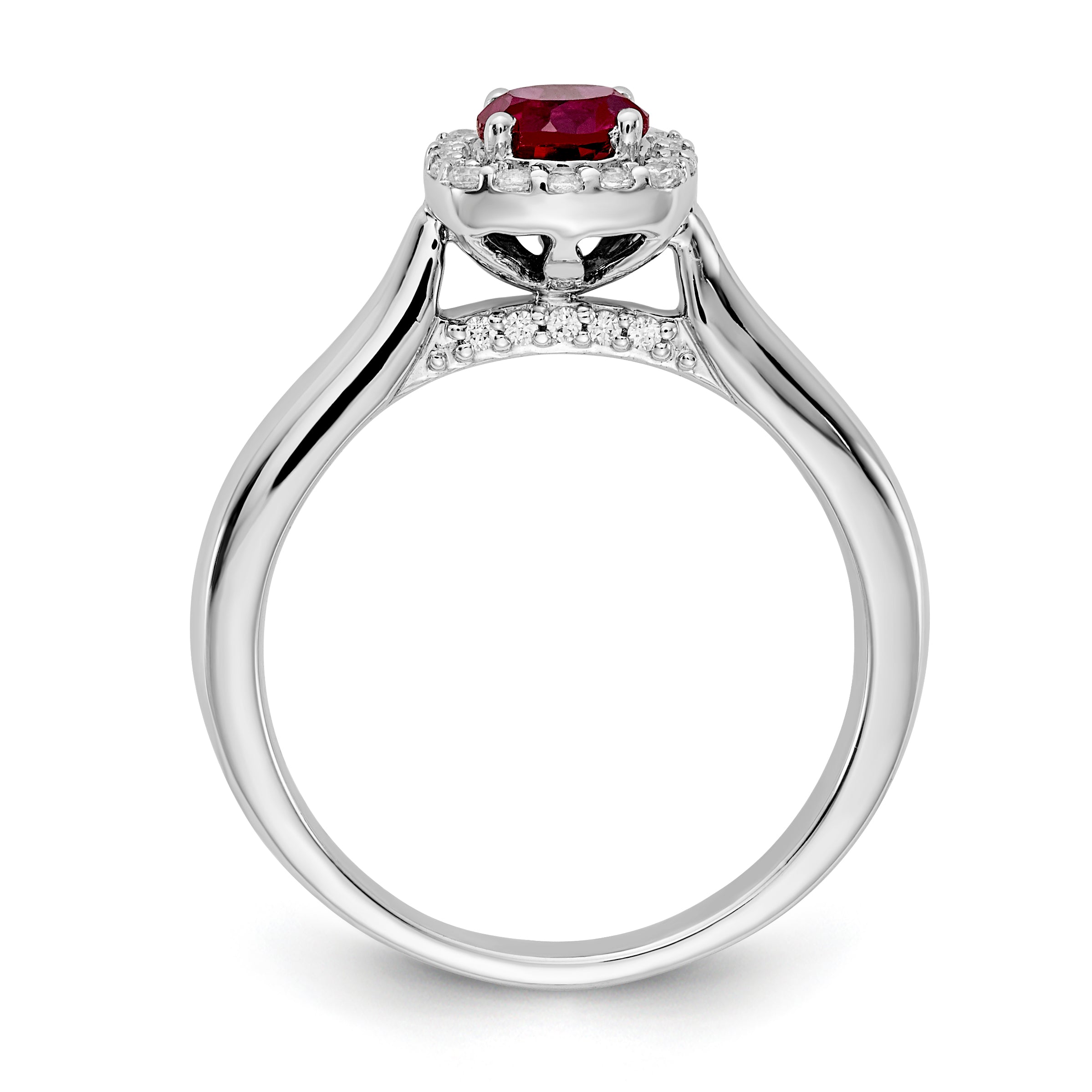 14k White Gold Diamond and Ruby Halo Ring