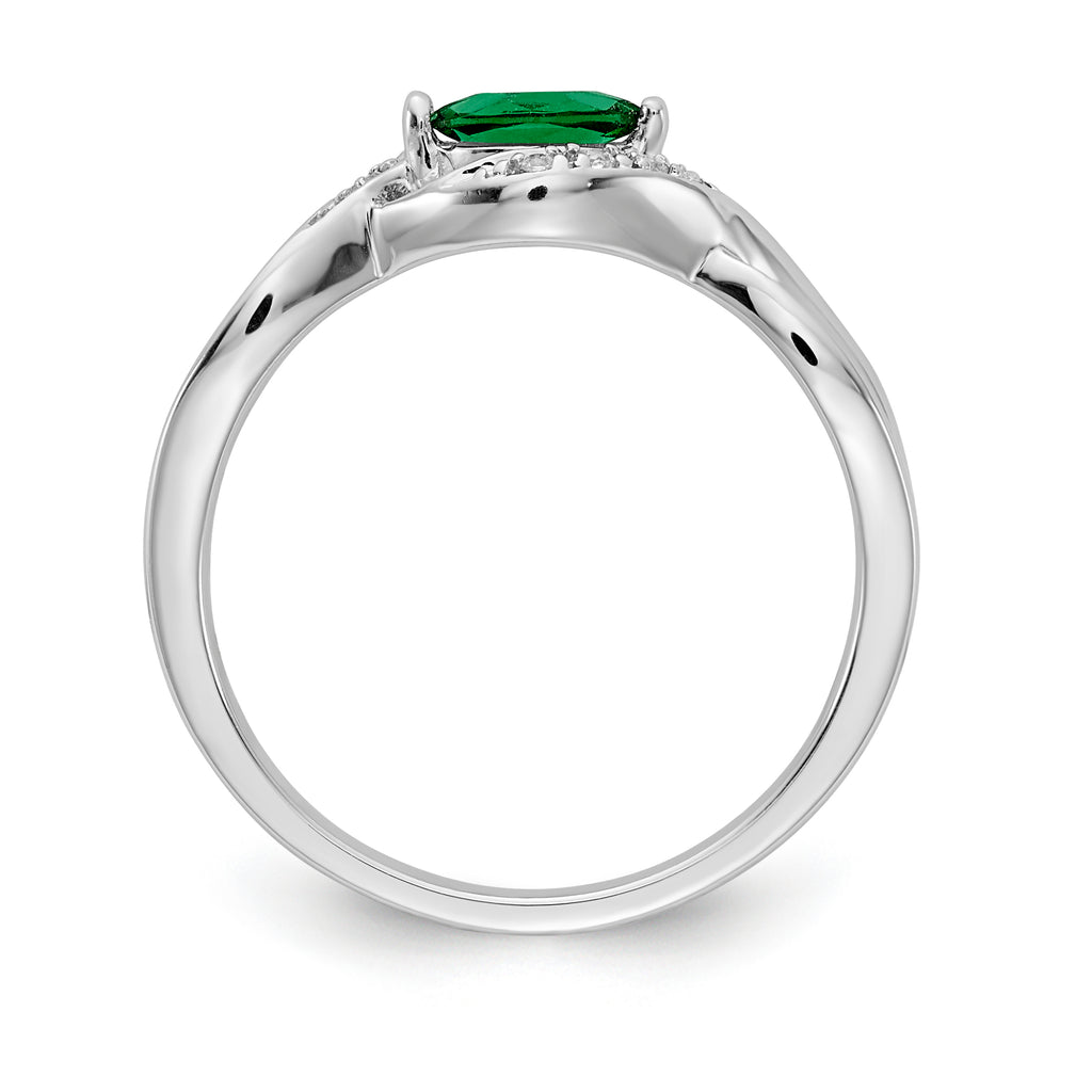 14k White Gold Diamond and Marquise Emerald Ring