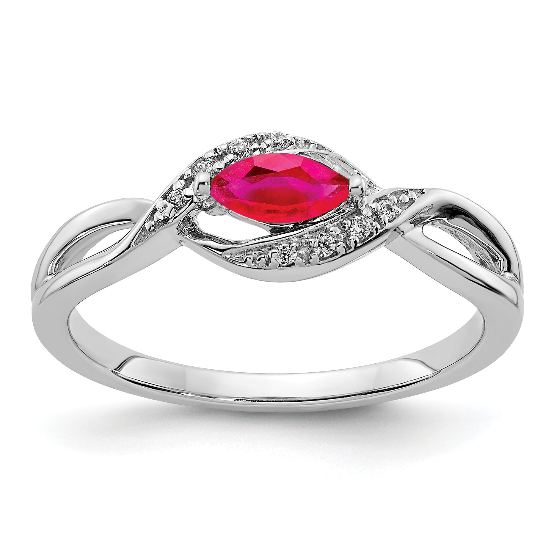 14k White Gold Diamond and Marquise Ruby Ring Main image