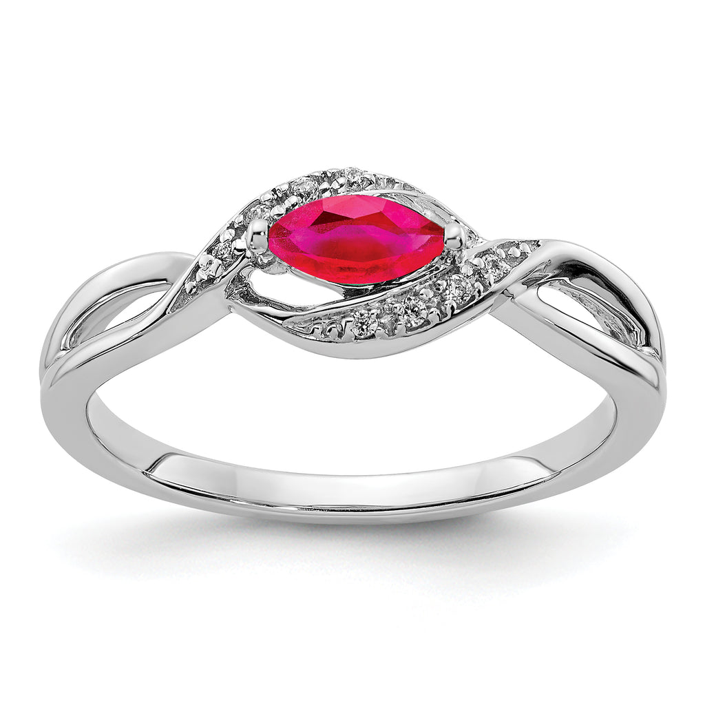 14k White Gold Diamond and Marquise Ruby Ring
