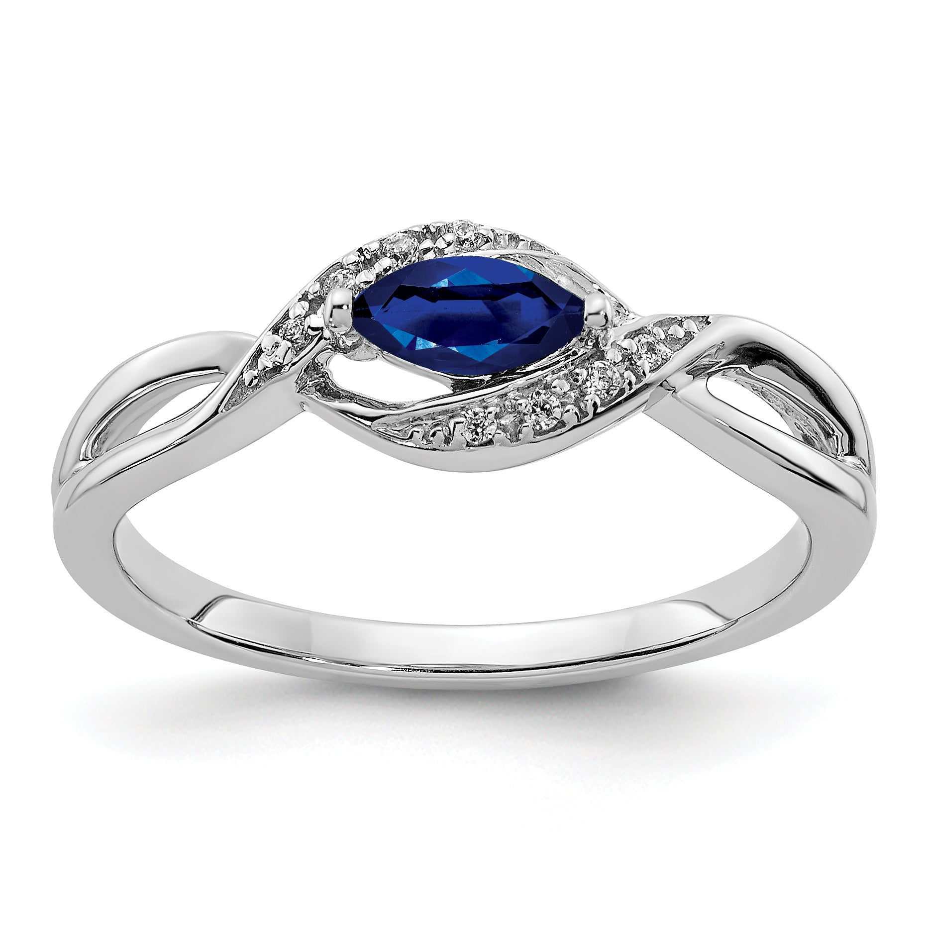 14k White Gold Diamond and Marquise Sapphire Ring Main image