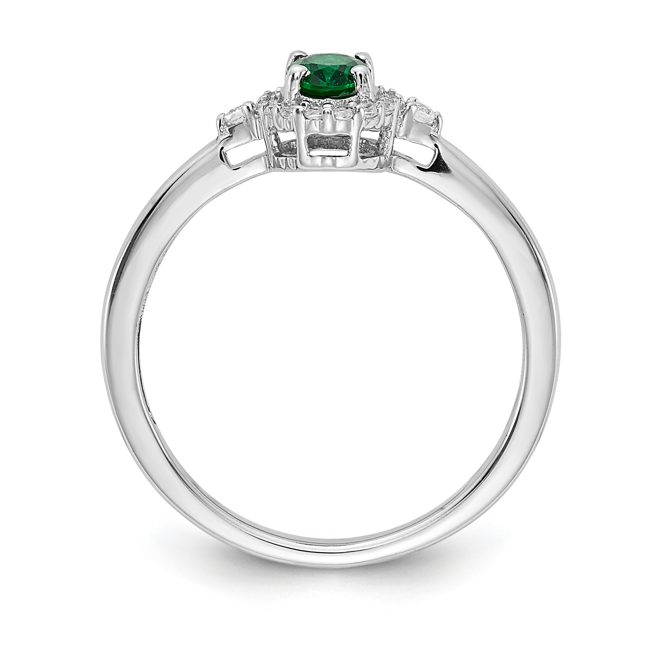 14k White Gold Oval Emerald and Diamond Halo Ring Secondary image