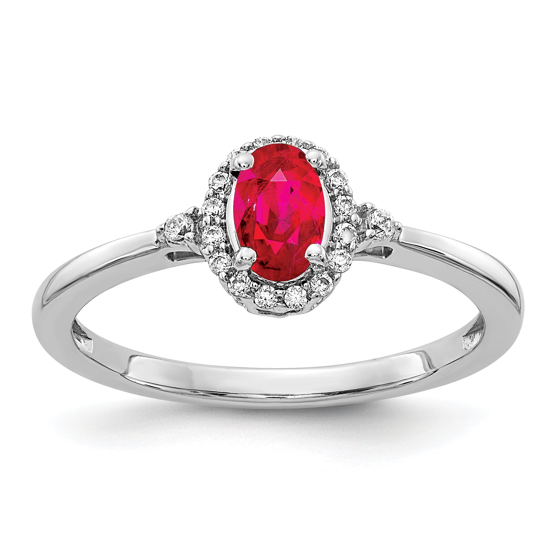 14k White Gold Oval Ruby and Diamond Halo Ring Main image