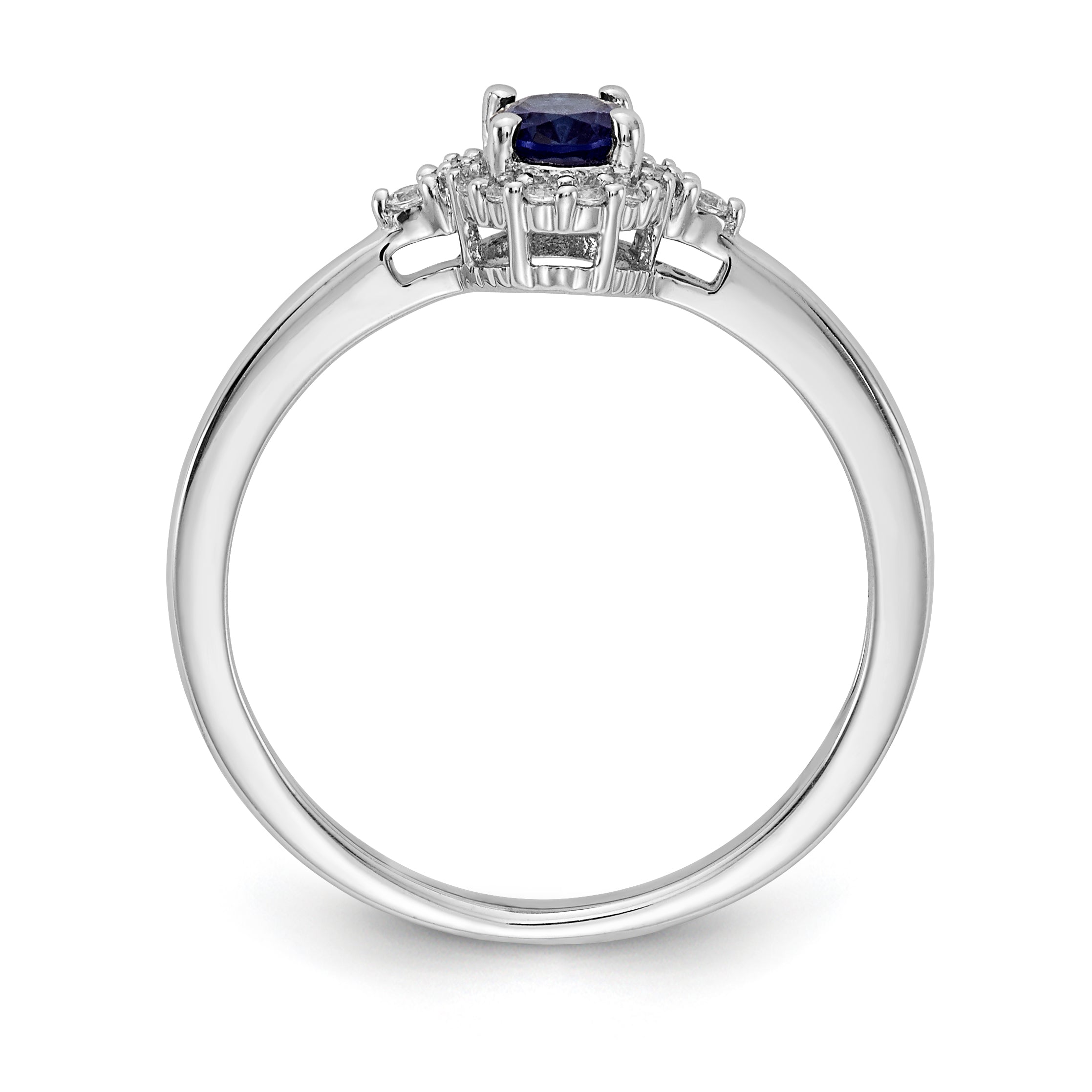 14k White Gold Oval Sapphire and Diamond Halo Ring Secondary image