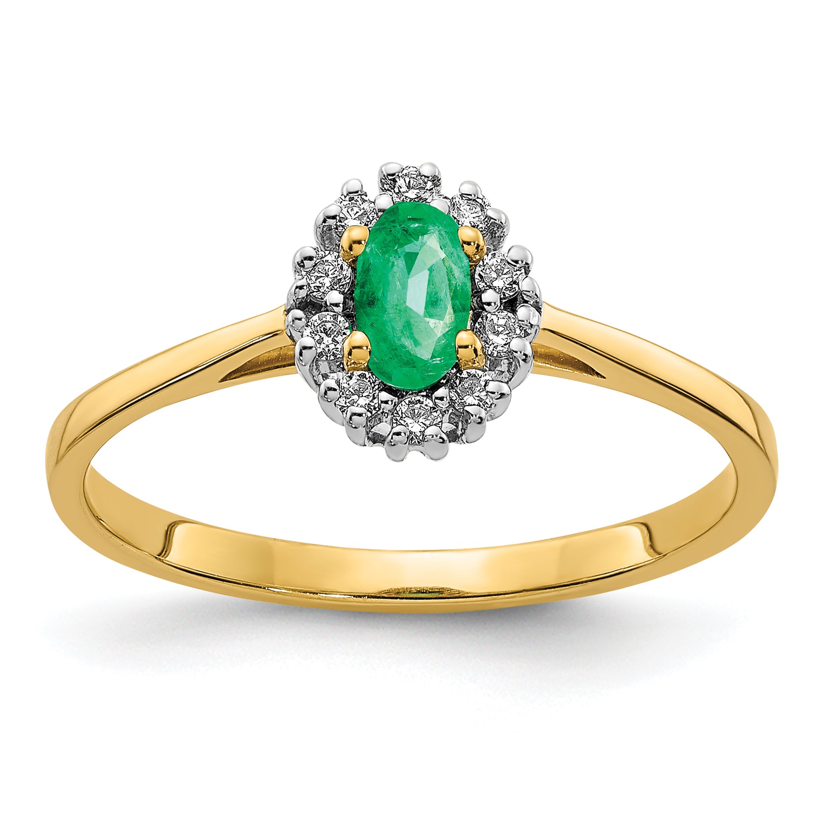 14k Diamond and Oval Emerald Halo Ring Main image