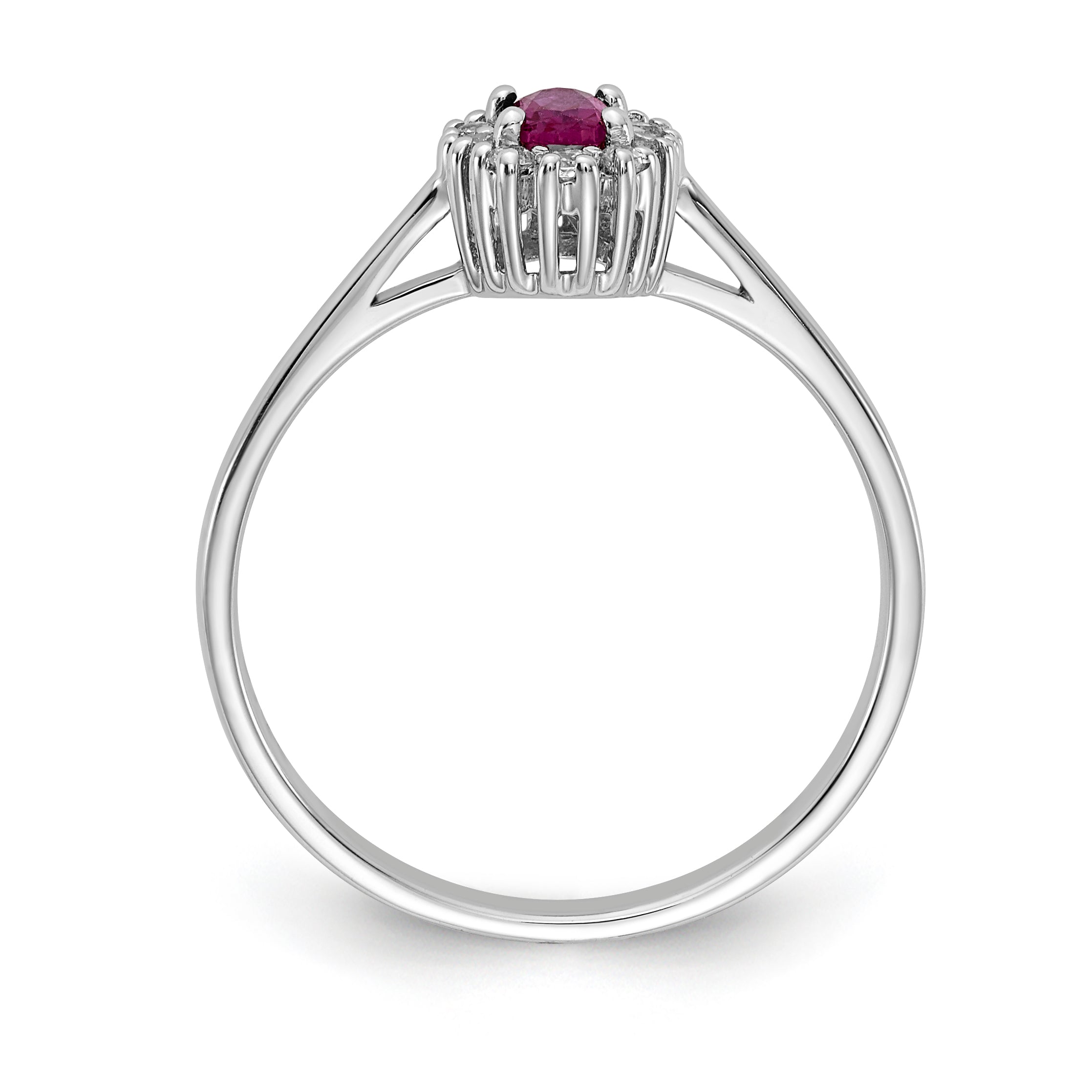 14k White Gold Diamond and Oval Ruby Halo Ring Secondary image