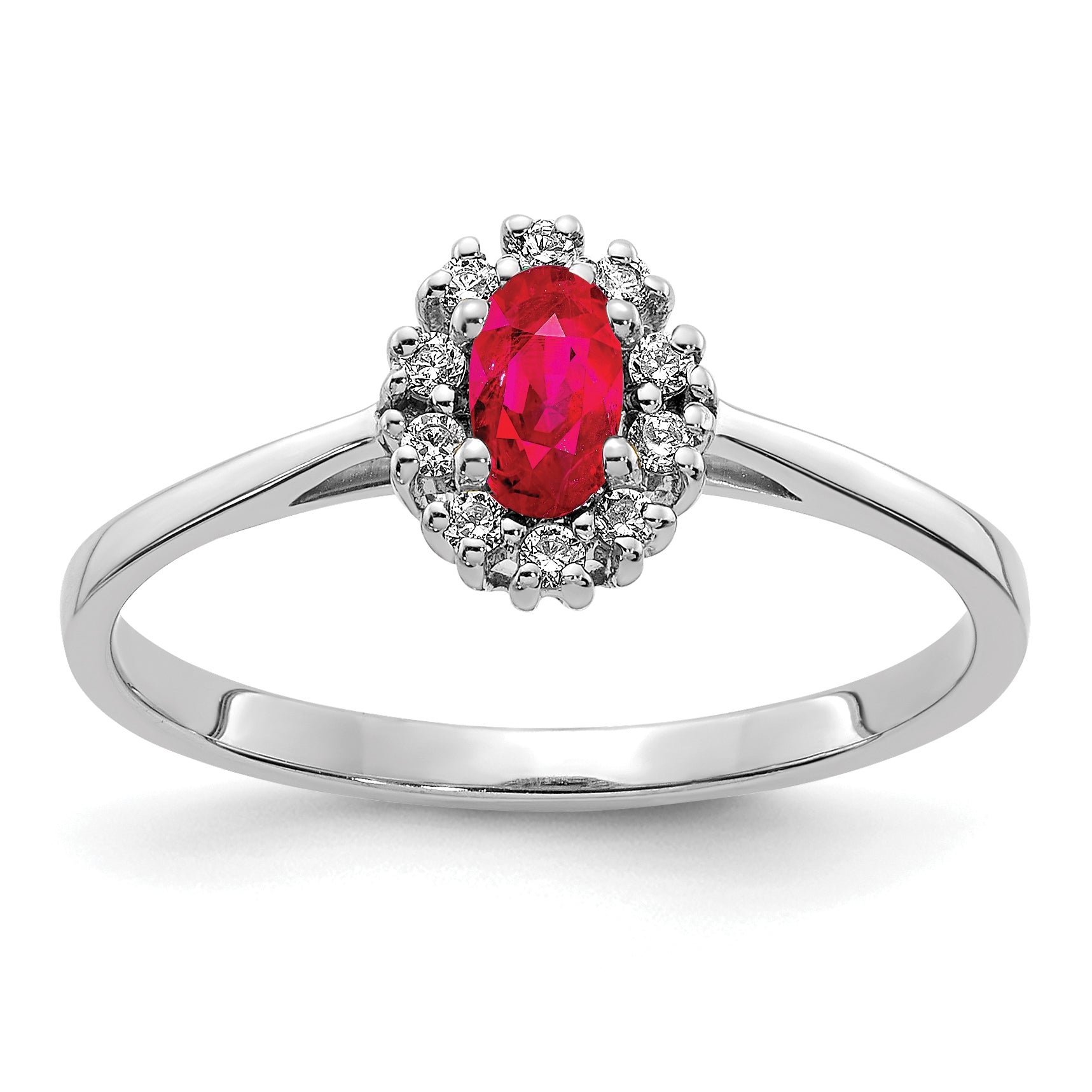 14k White Gold Diamond and Oval Ruby Halo Ring Main image