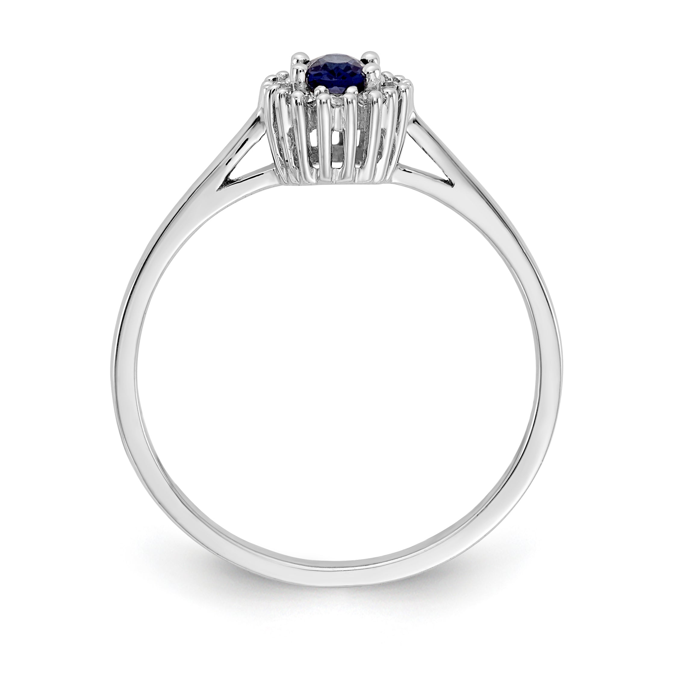 14k White Gold Diamond and Oval Sapphire Halo Ring Secondary image