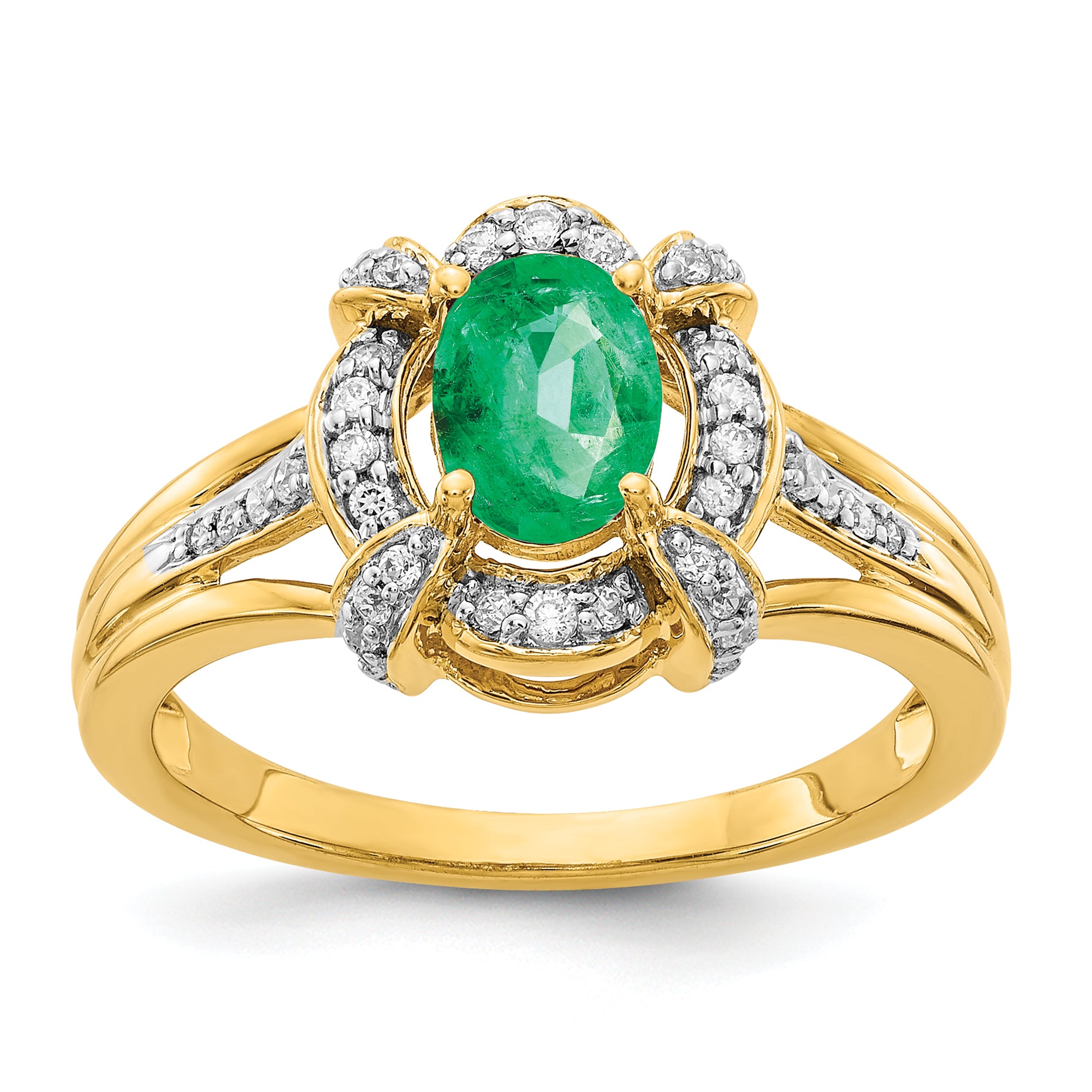 14k Diamond and Oval Emerald Ring Main image