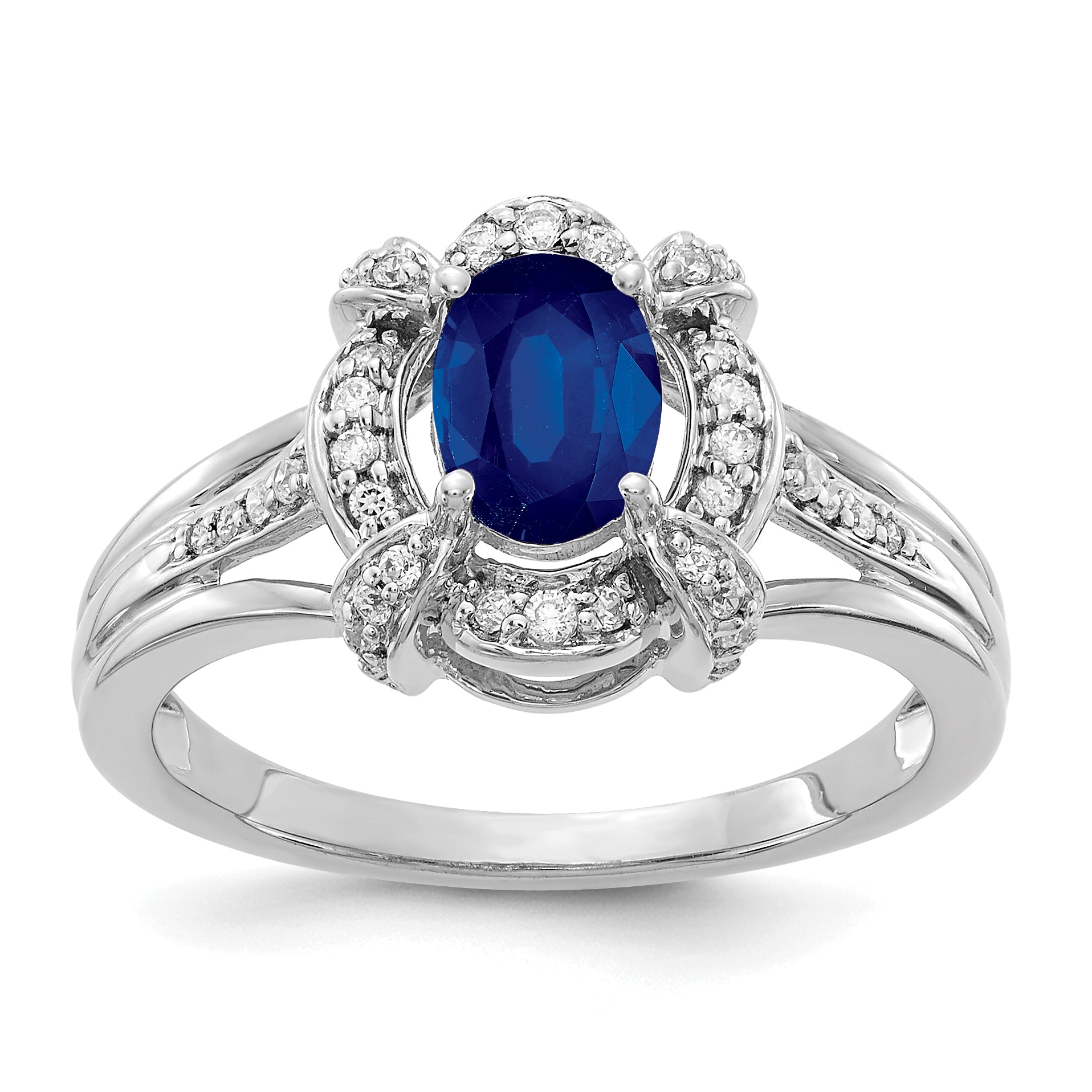14k White Gold Diamond and Oval Sapphire Ring Main image