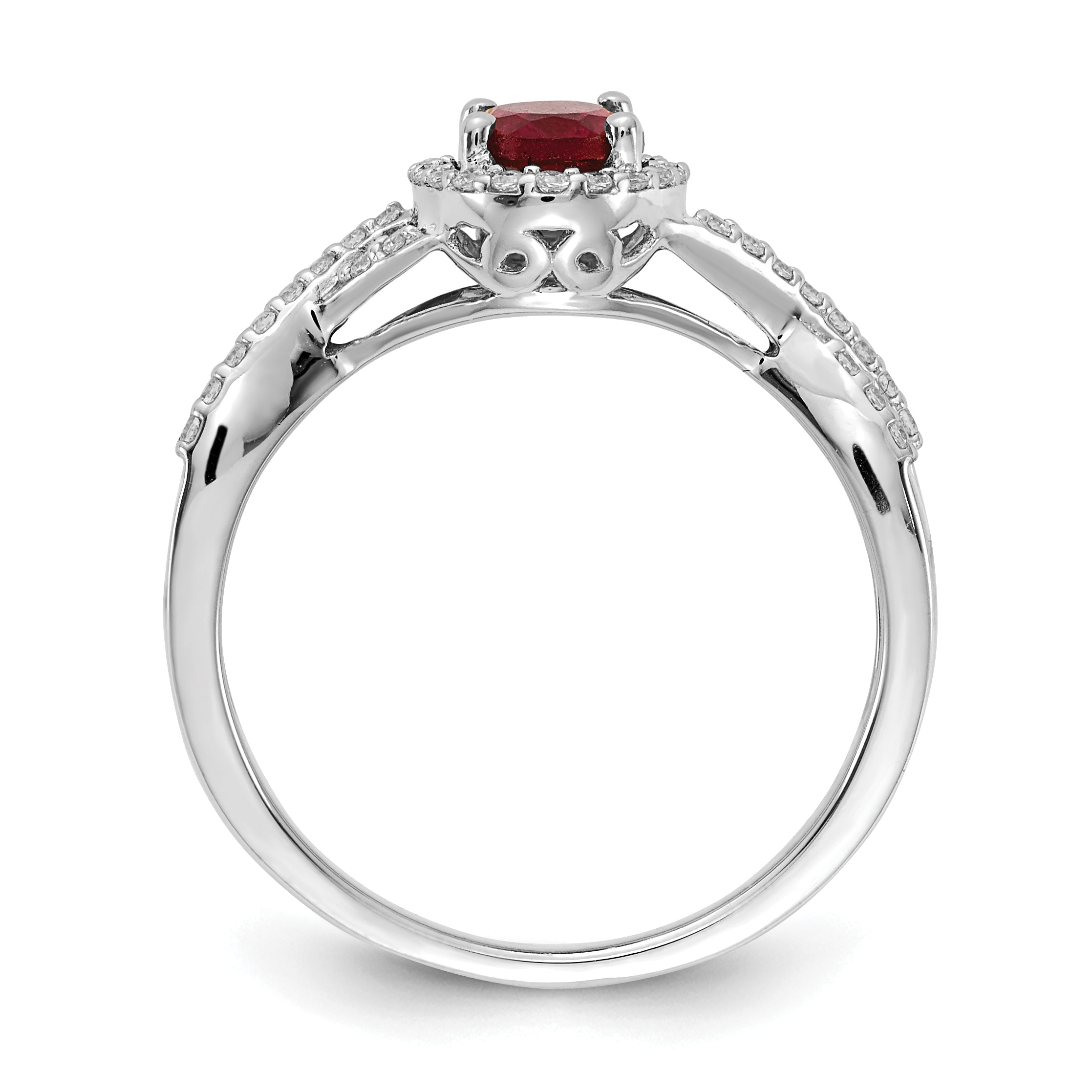 14k White Gold Diamond and Ruby Oval Halo Ring Secondary image