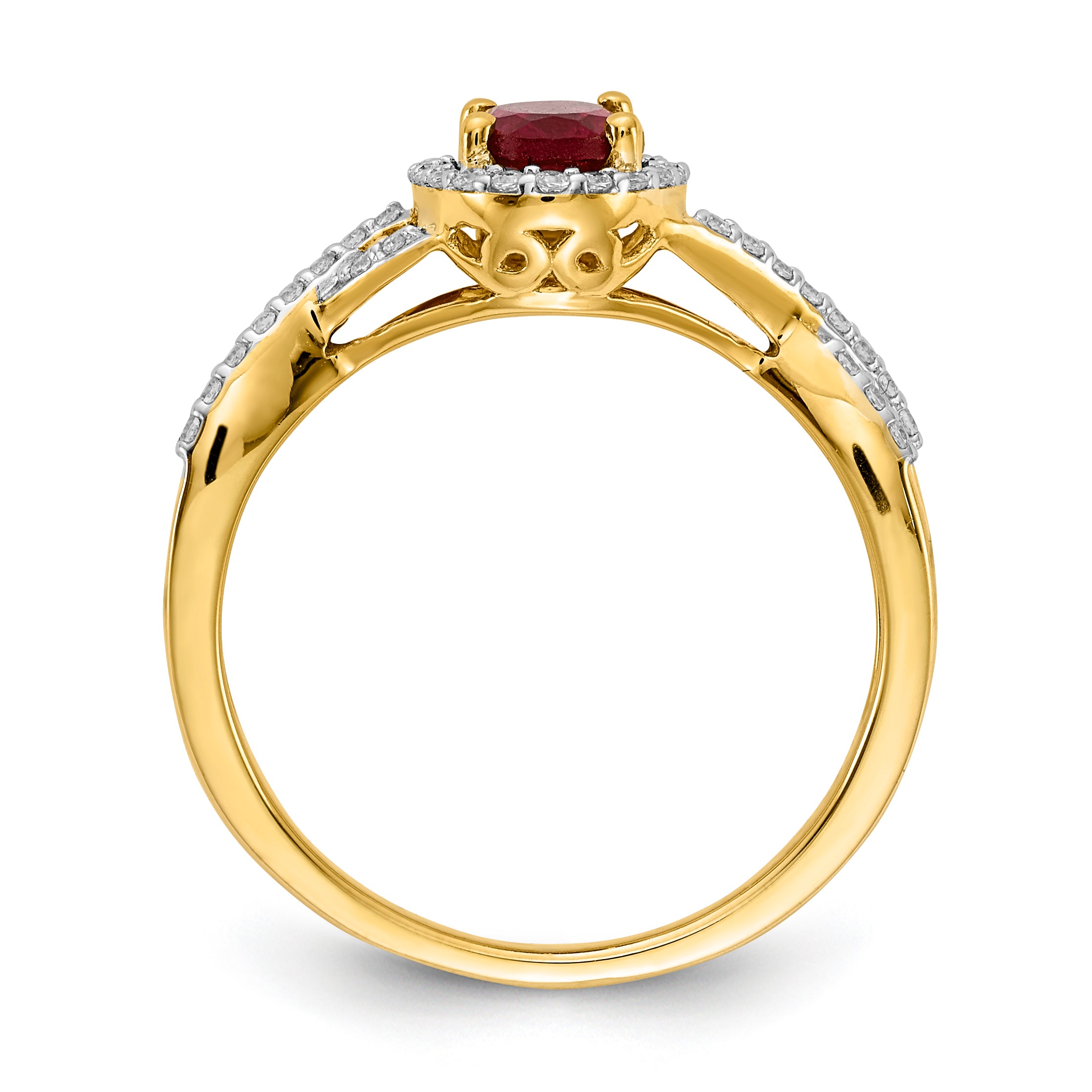 14k Diamond and Ruby Oval Halo Ring Secondary image