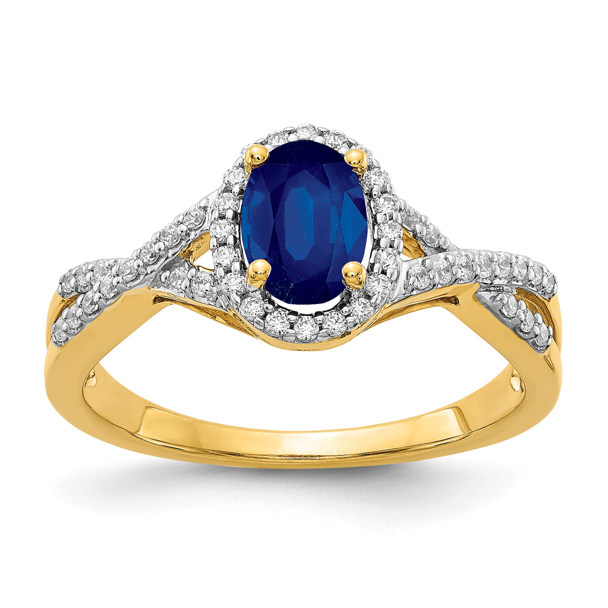 10k Diamond and Sapphire Oval Halo Ring