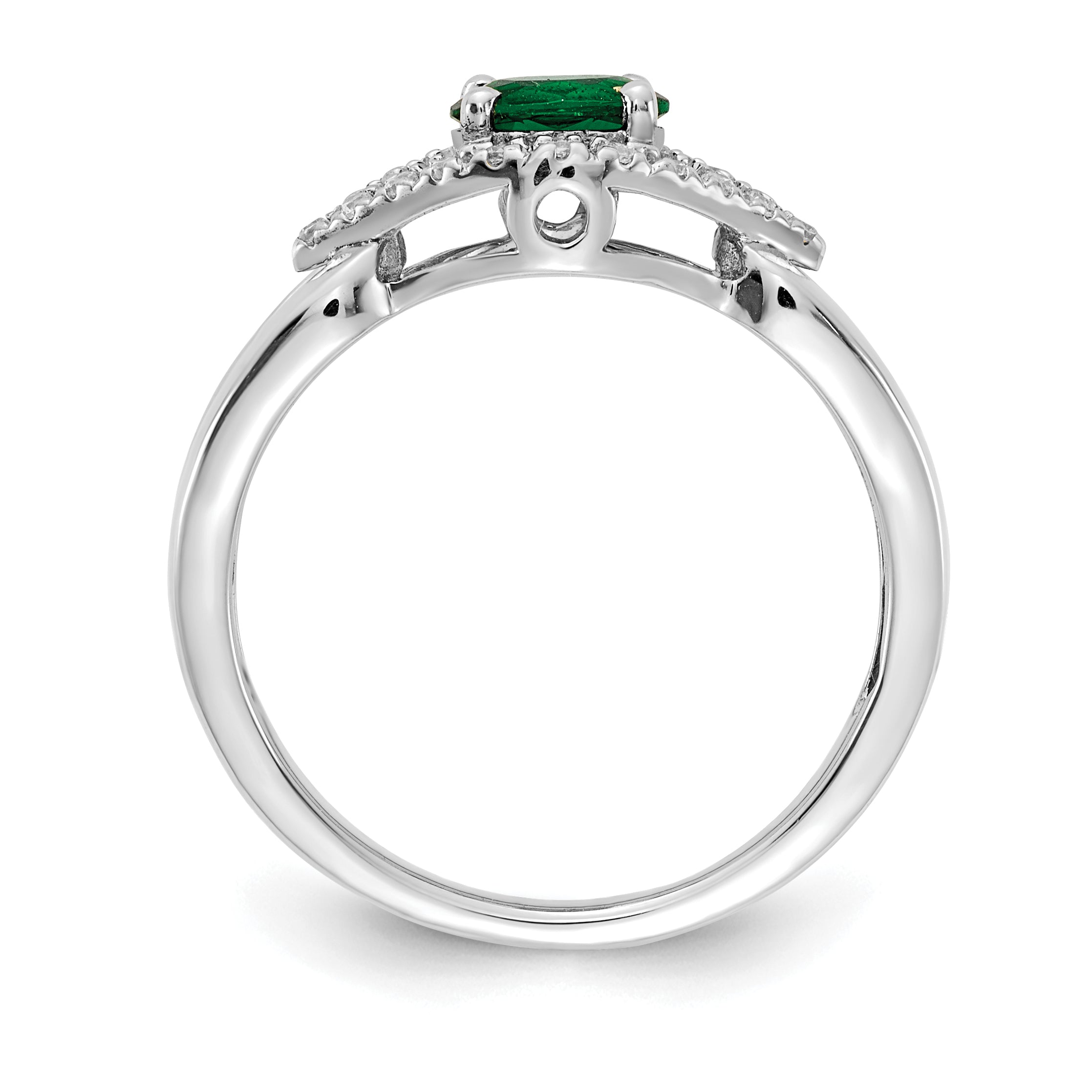 14k White Gold Diamond and Emerald Ring - 7