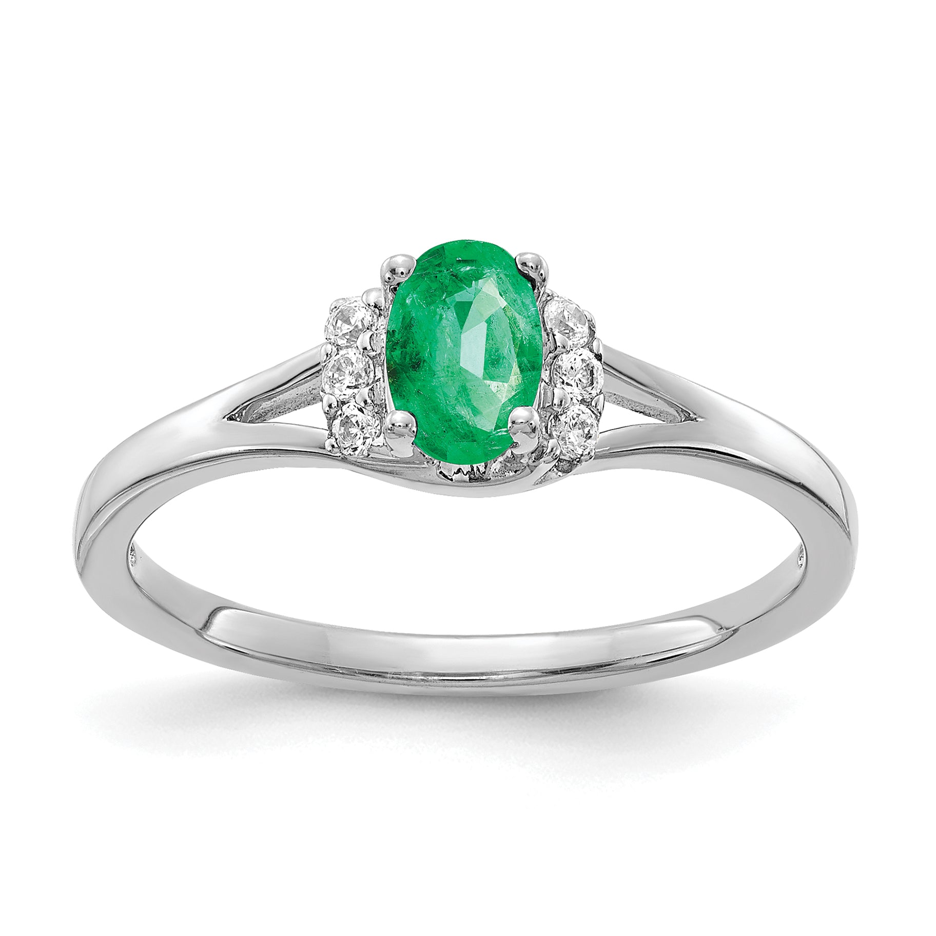 14k White Gold Diamond and Oval Emerald Ring Main image