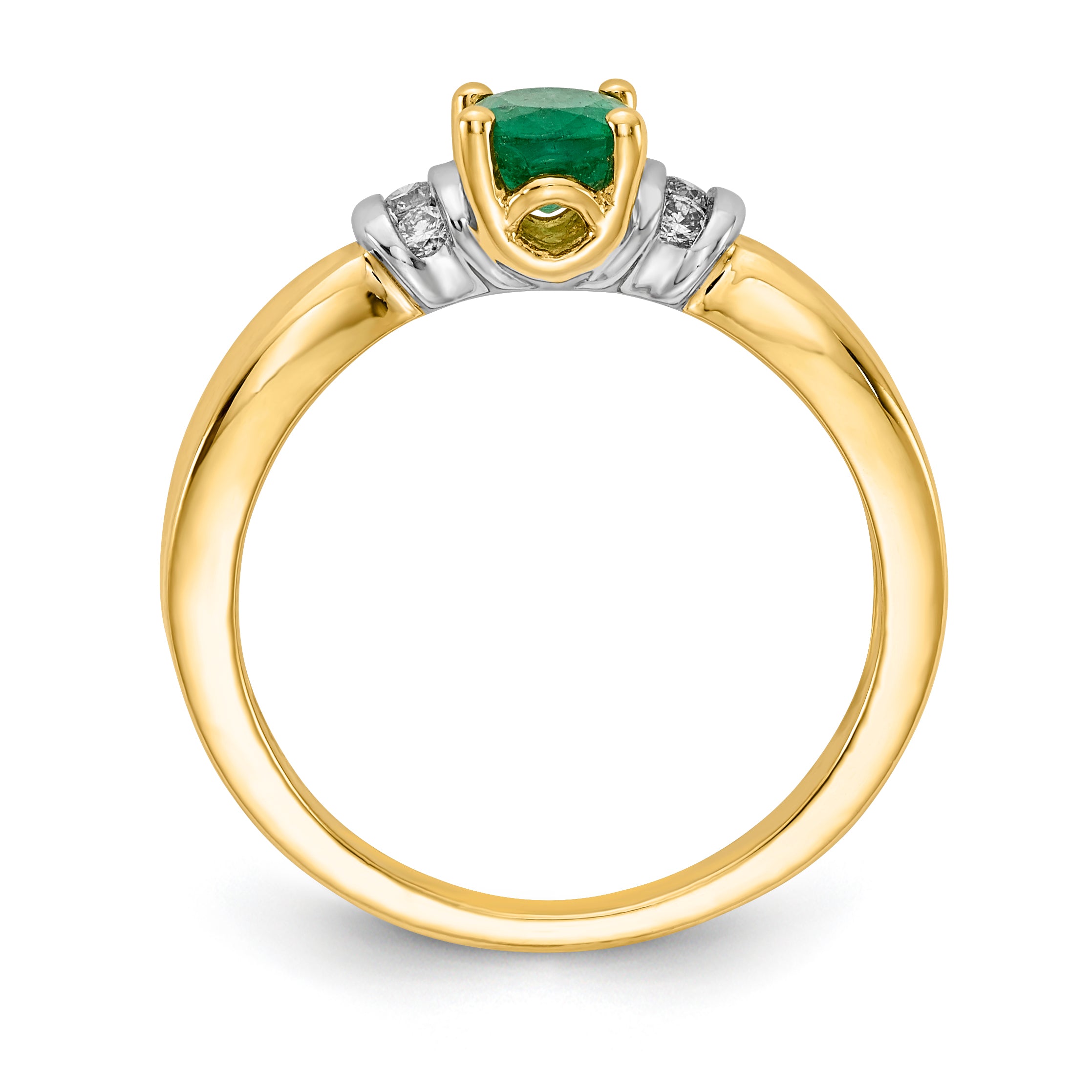 14k with Rhodium Diamond and Oval Emerald Ring Secondary image
