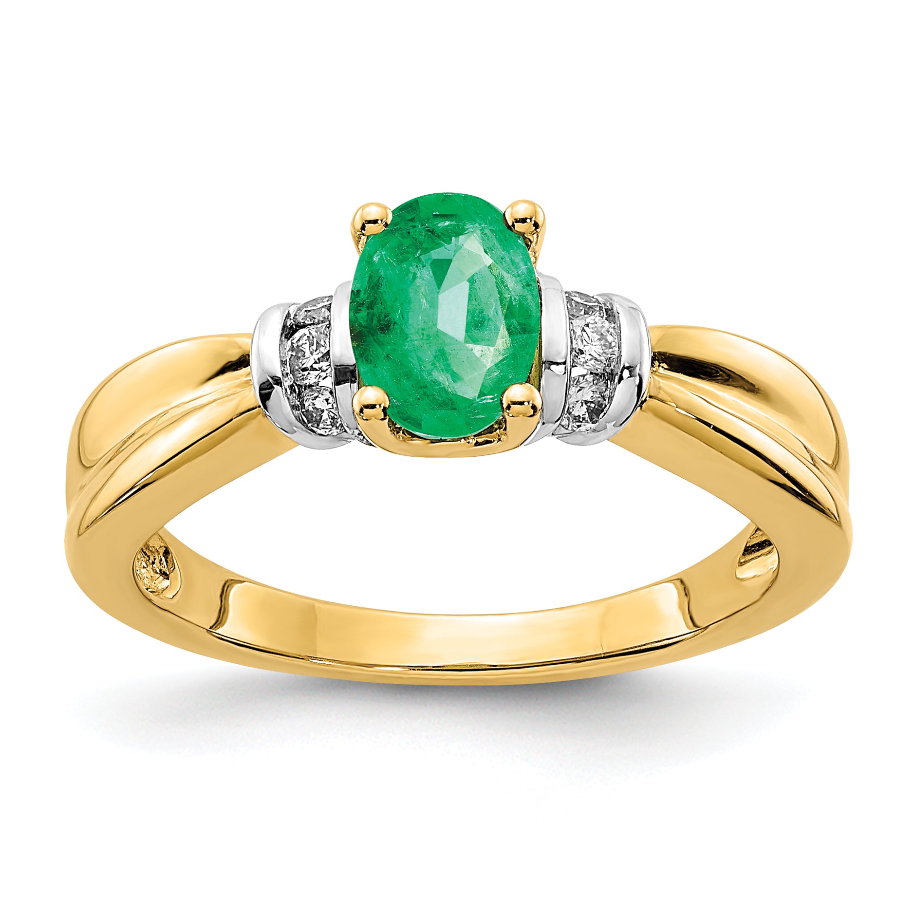 14k with Rhodium Diamond and Oval Emerald Ring Main image