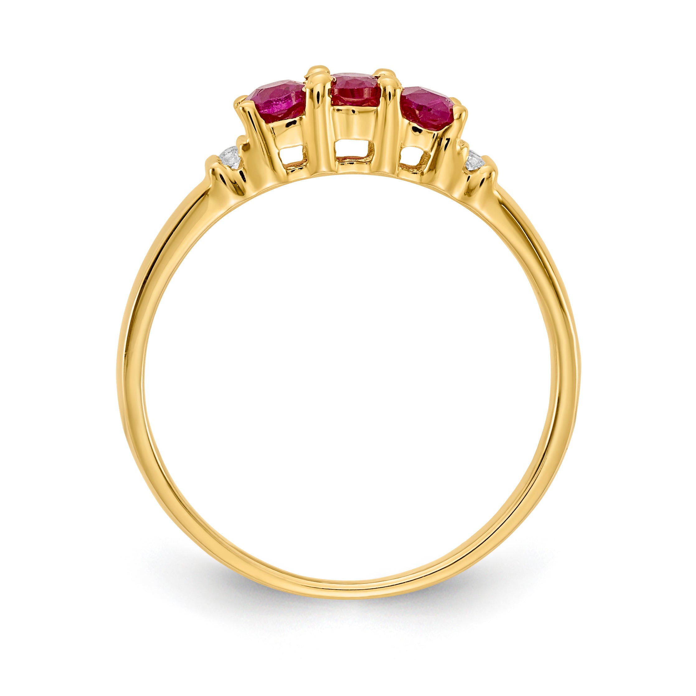 14k Polished Triple Ruby and Diamond 3-stone Ring Secondary image