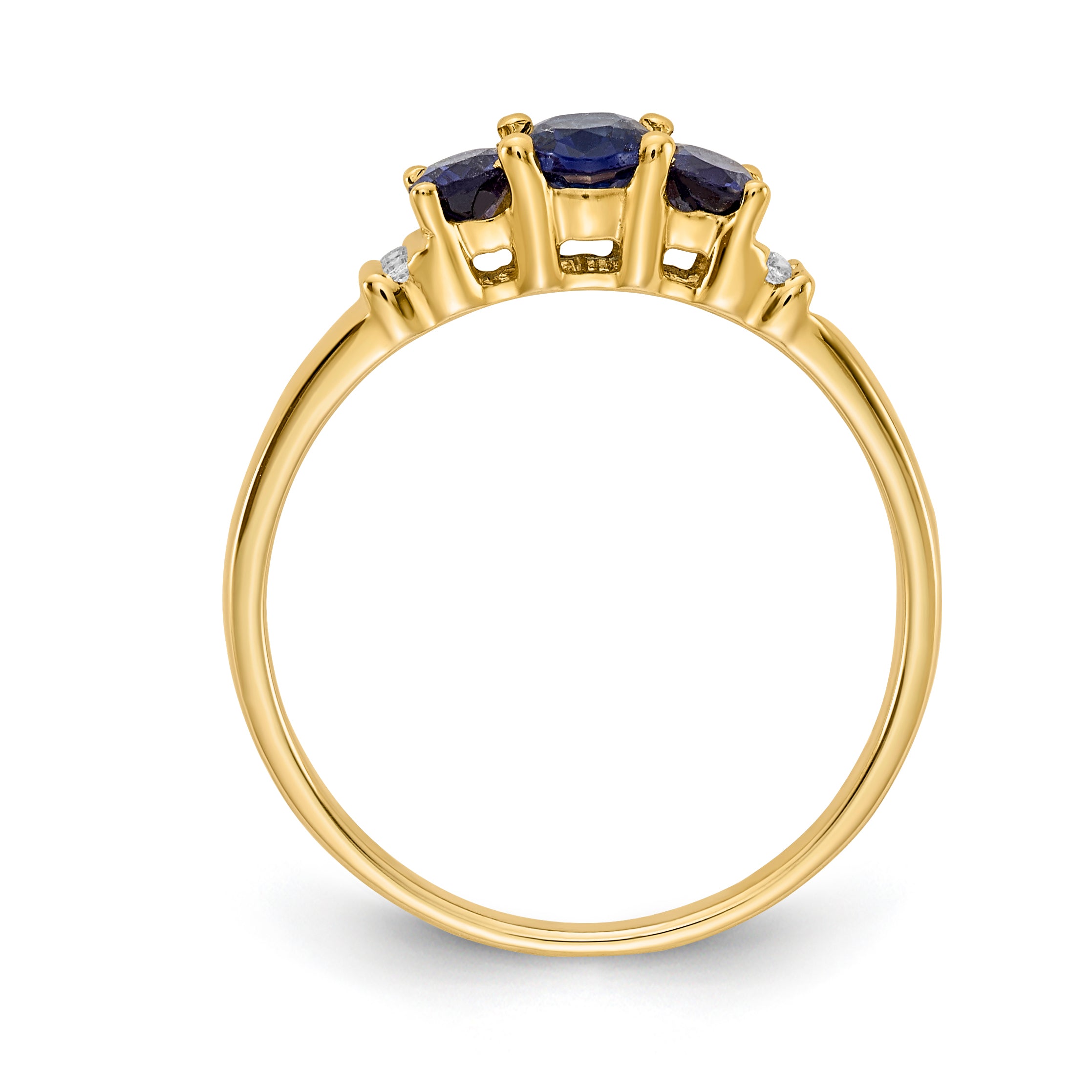 14k Polished Triple Sapphire and Diamond 3-stone Ring Secondary image