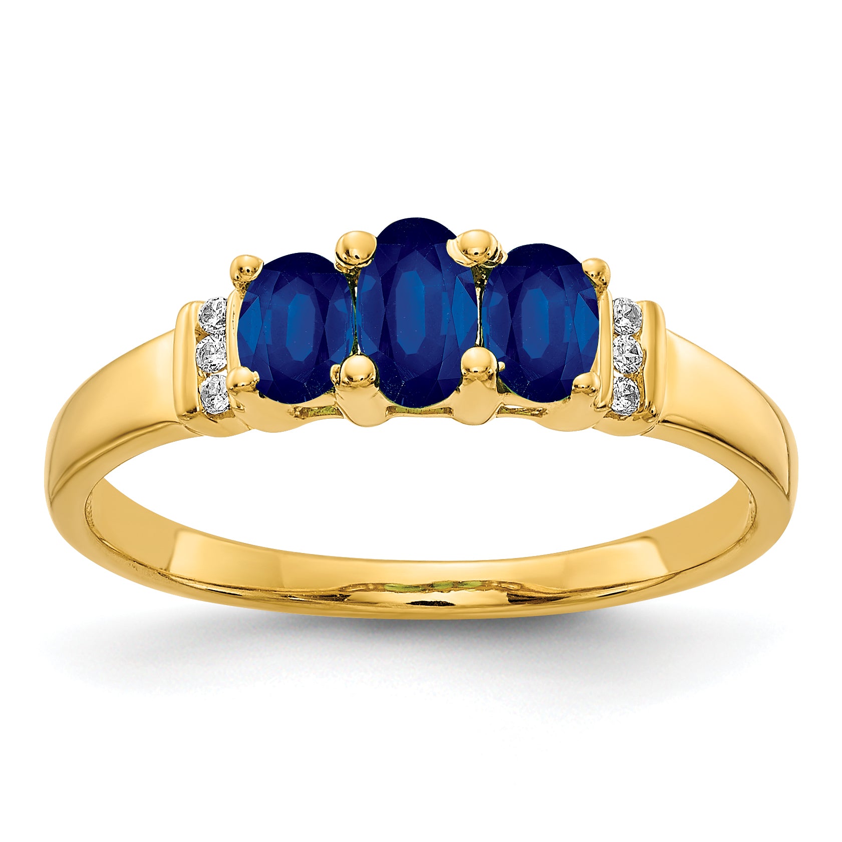 14k Polished Triple Sapphire and Diamond 3-stone Ring Main image