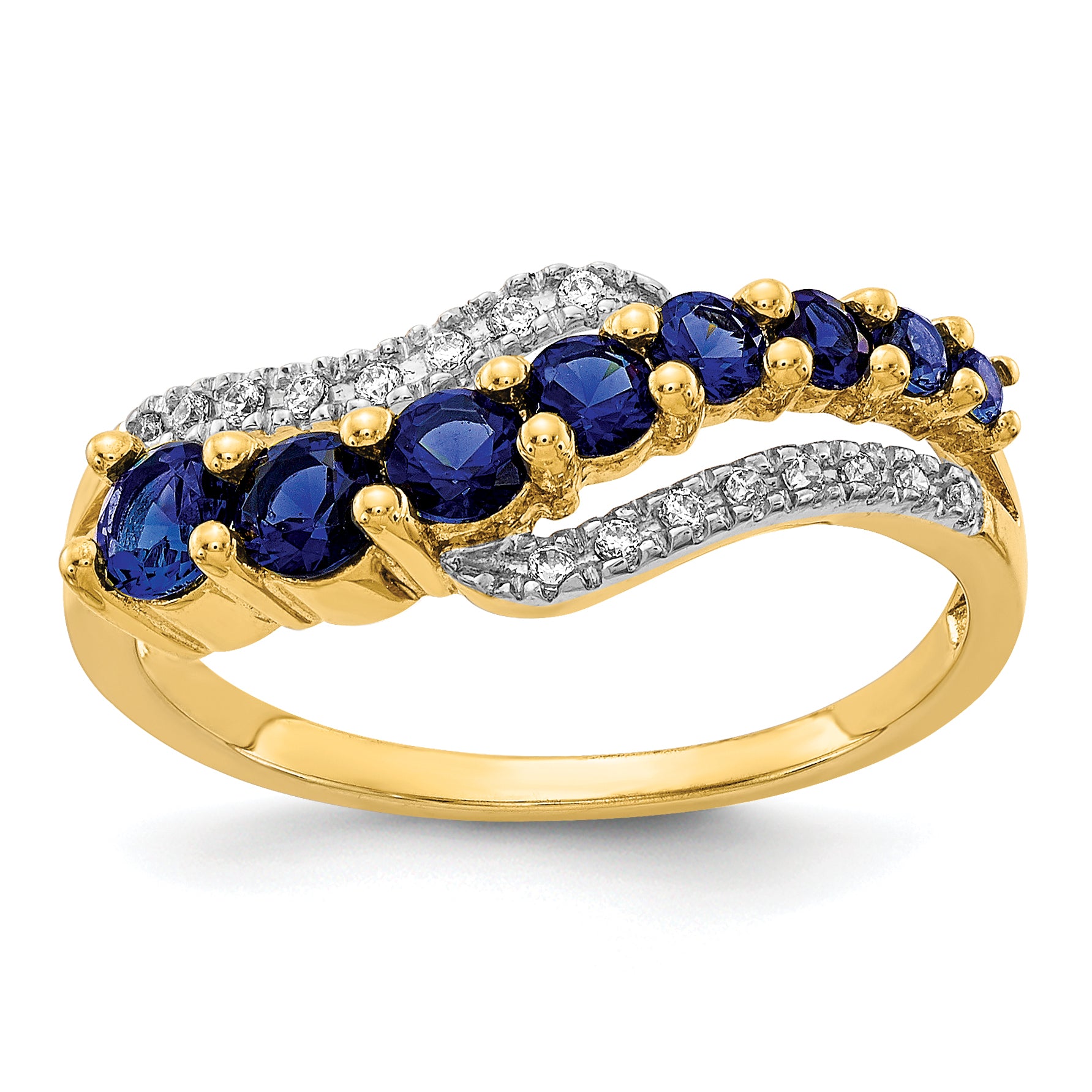 14k WithRhodium Created Ceylon Sapph/Created Sapph/Diamond Ring Main image